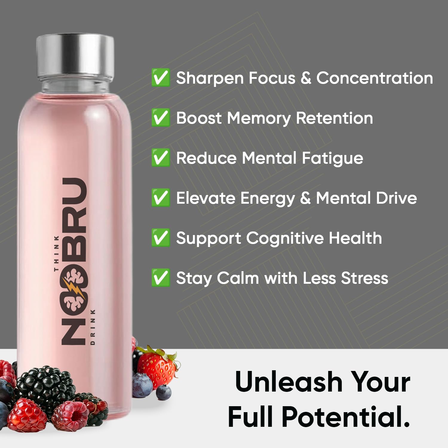 Noobru™ Pro - Brain & Nootropic Supplement for Cognitive Performance, Mental Clarity, and Focus - Precision-Formulated Drink with 17 Research-Backed Ingredients - 20 Servings Noobru uk supplements