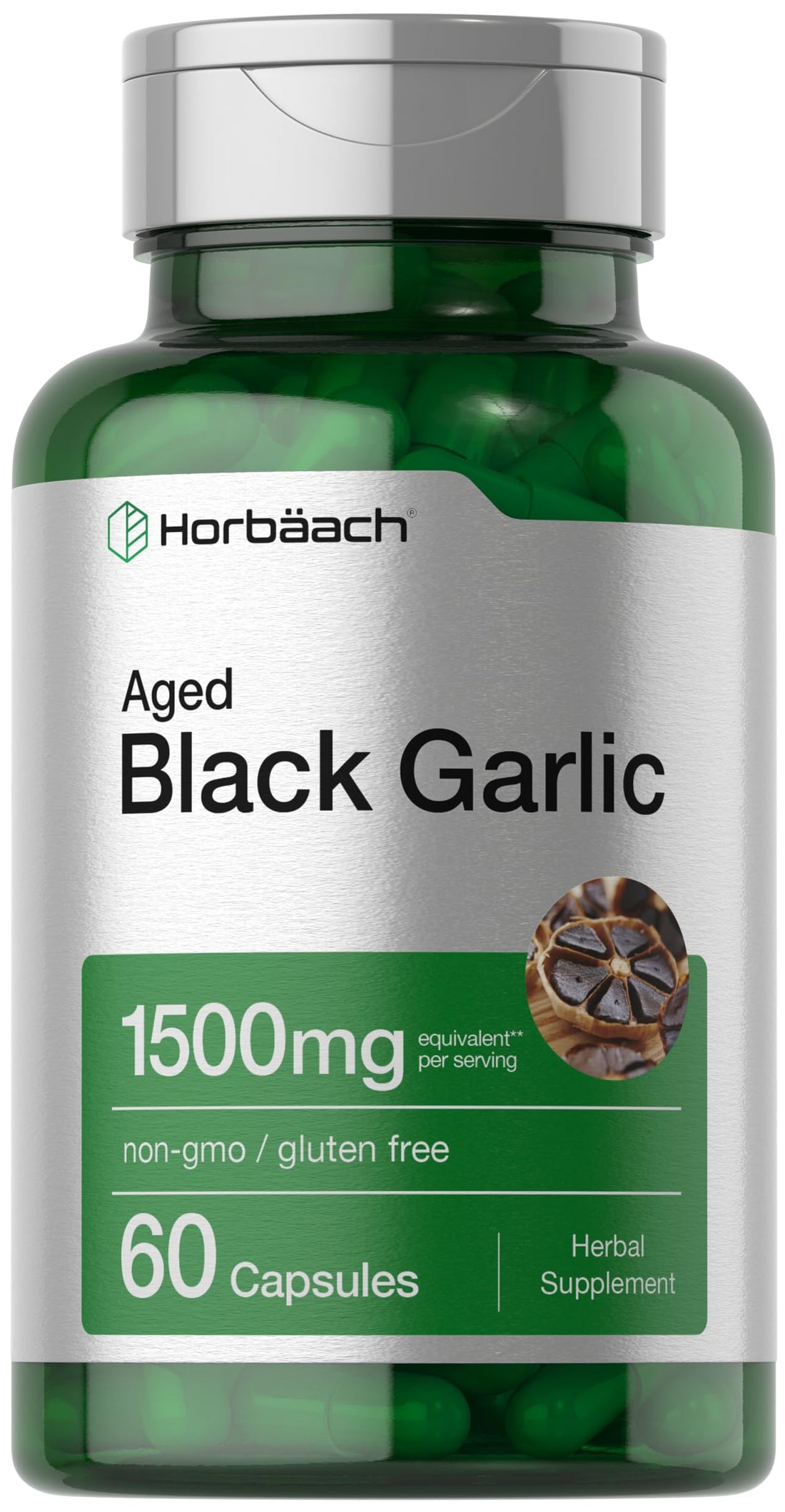 Aged Black Garlic Capsules 1500mg | 60 Count | Fermented Extract Supplement Horbäach uk supplements