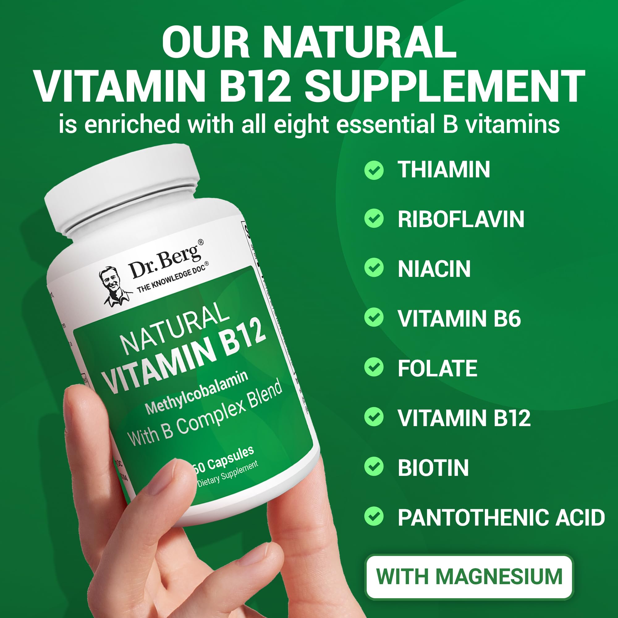 Dr. Berg Natural Vitamin B12 1000 mcg with B Complex Blend - Methylcobalamin B12 for Energy, Nerve Health, and Cognitive Function* - Methylated B12 with Folate - 60 Capsules (2-Month Supply) Dr. Berg Nutritionals uk supplements