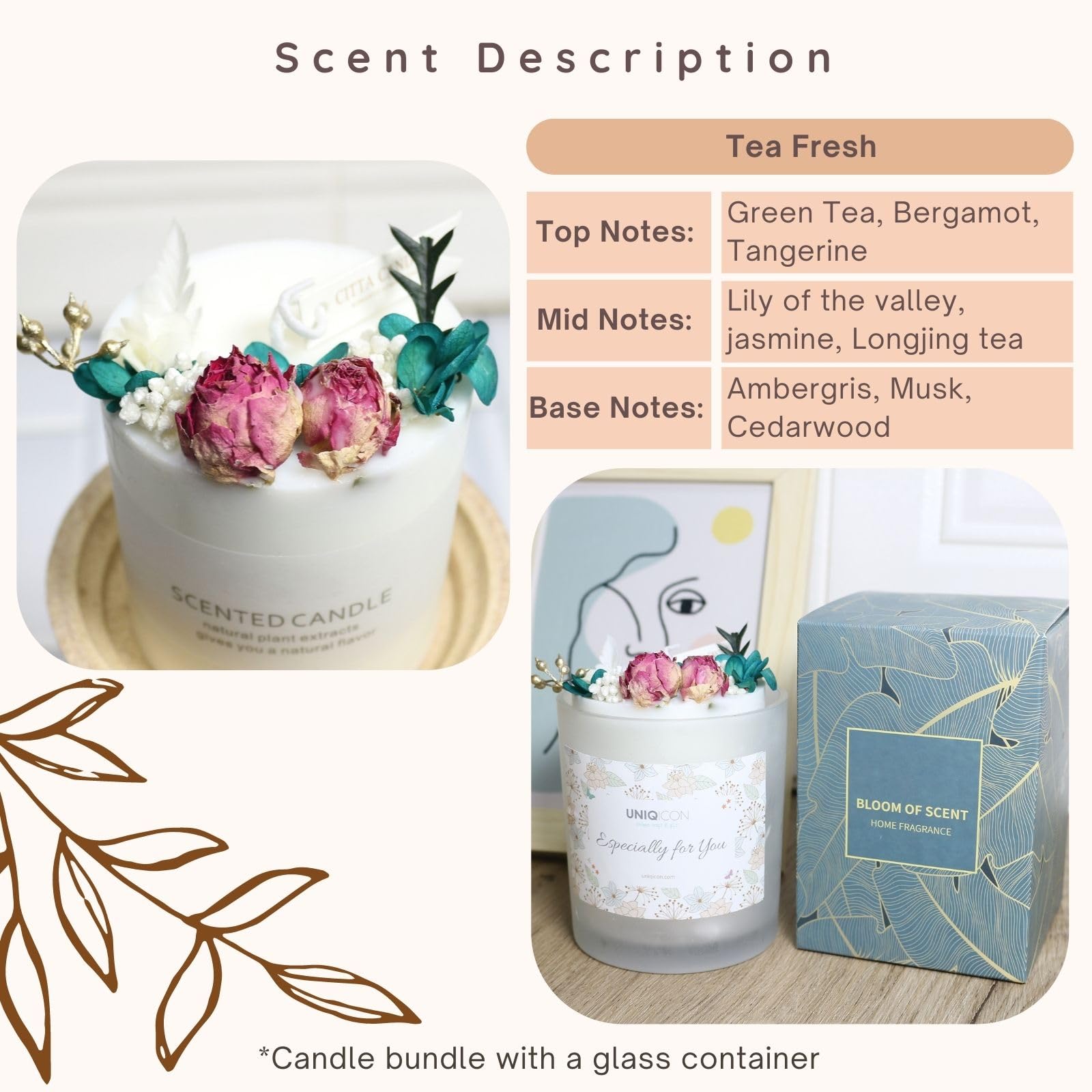 Natural Soy Scented Pillar Candles with Glass, Classic 10 oz Luxury Non Toxic White Bathroom Candle uniqicon uk supplements