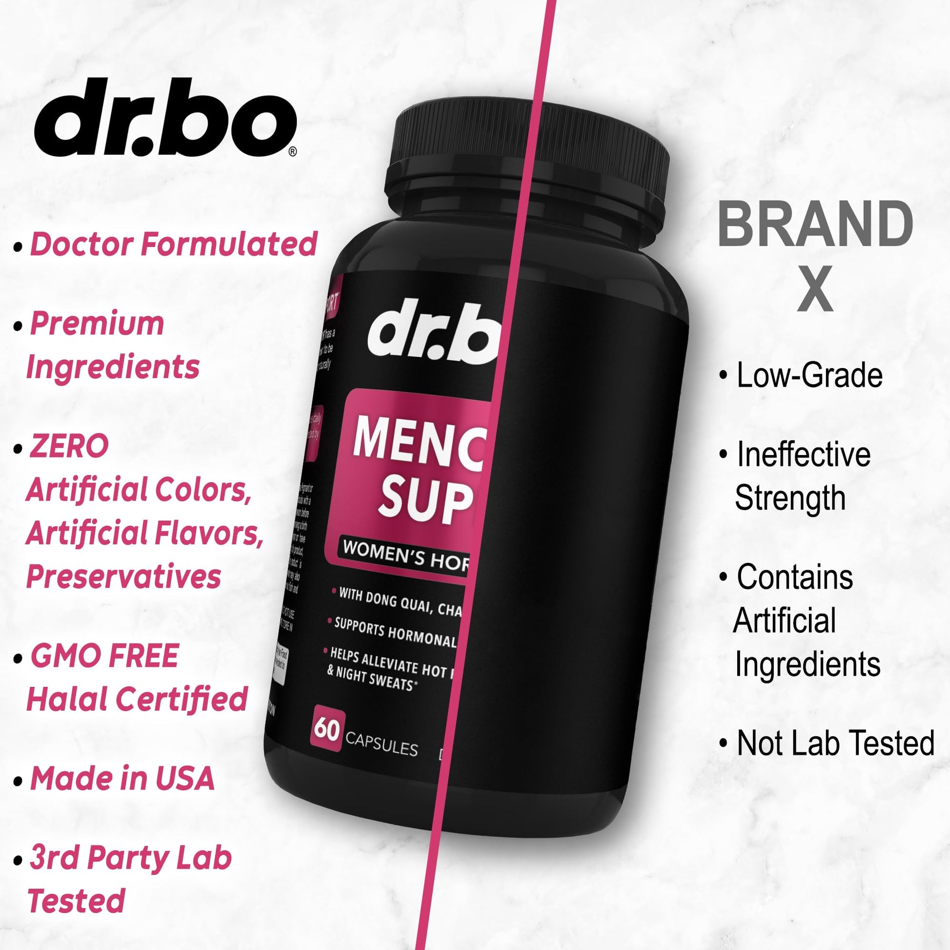 Menopause Supplements for Women Support Pills - Natural Menopause Relief for Hot Flashes, Night Sweats & Mood Swings with Dong Quai, Chasteberry & Black Cohosh - Hormone Balance for Women Supplement DR. BO uk supplements