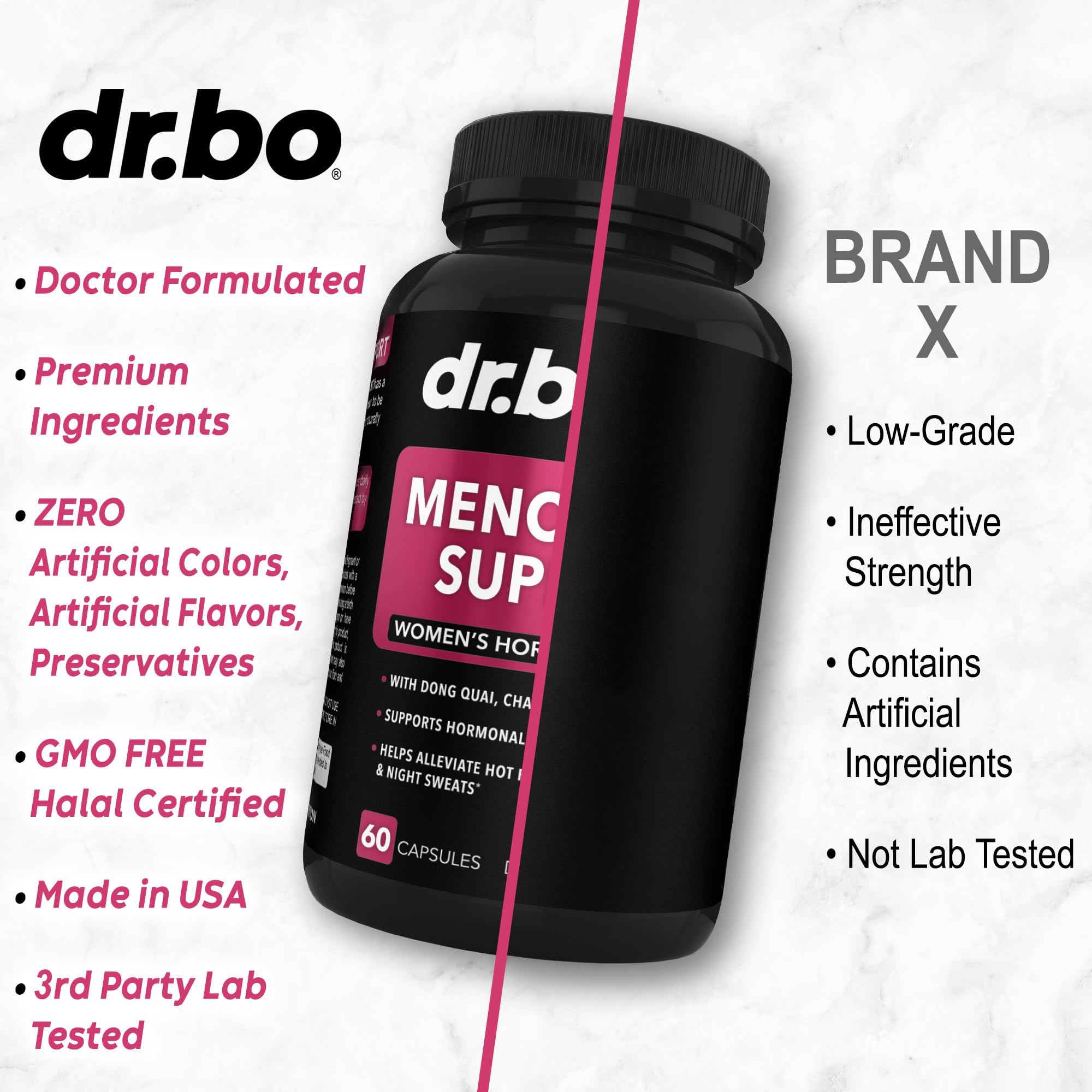 Menopause Supplements for Women Support Pills - Natural Menopause Relief for Hot Flashes, Night Sweats & Mood Swings with Dong Quai, Chasteberry & Black Cohosh - Hormone Balance for Women Supplement DR. BO uk supplements