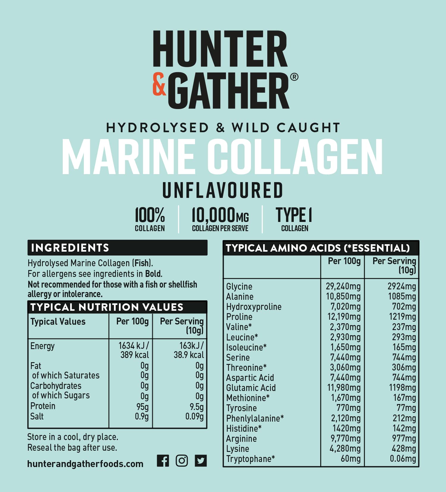 Hunter & Gather Marine Collagen Powder 300g | Pure Unflavoured Premium Hydrolysed Wild Caught Marine Collagen Hunter & Gather uk supplements