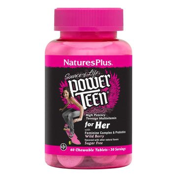 NaturesPlus Source of Life Power Teen for Her, Natural Berry - 60 Chewable Tablets - High Potency Multivitamin - Sugar Free, Vegan - 30 Servings NaturesPlus uk supplements