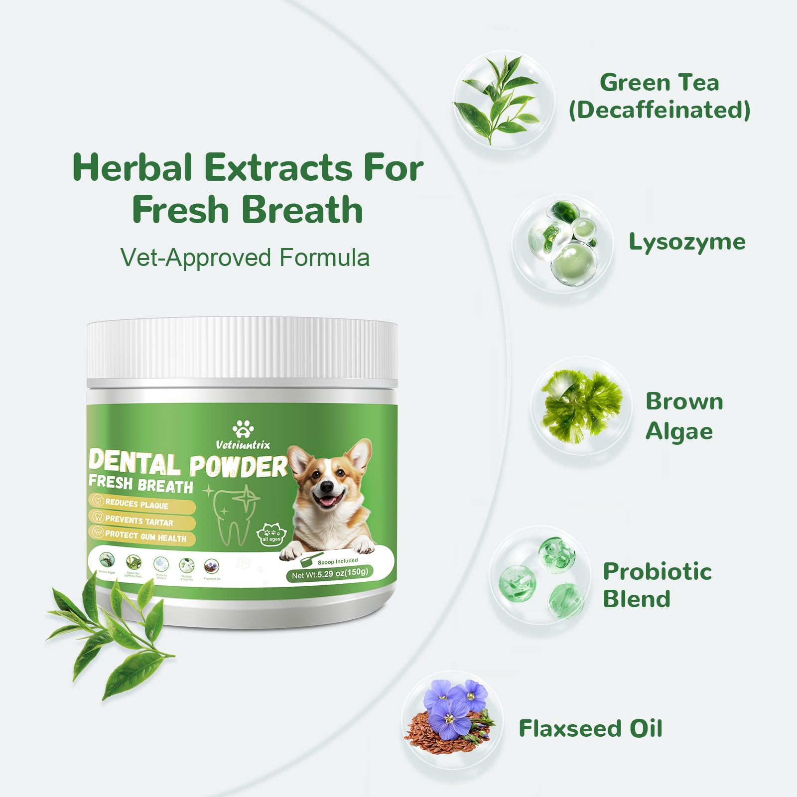 Vetriuntrix Dog Teeth Cleaning Powder, Dental Powder for Dogs Teeth Tartar Remove & Plaque Off, Fresh Breath for Dogs with Natural Plants Blend, Enzymes and Postbiotics, 300g Vetriuntrix uk supplements