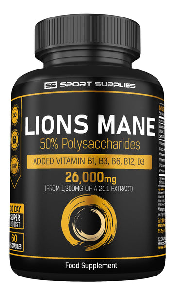 Lions Mane Supplement High Strength 26,000mg Plus 5 Vitamins SS Sport Supplies uk supplements