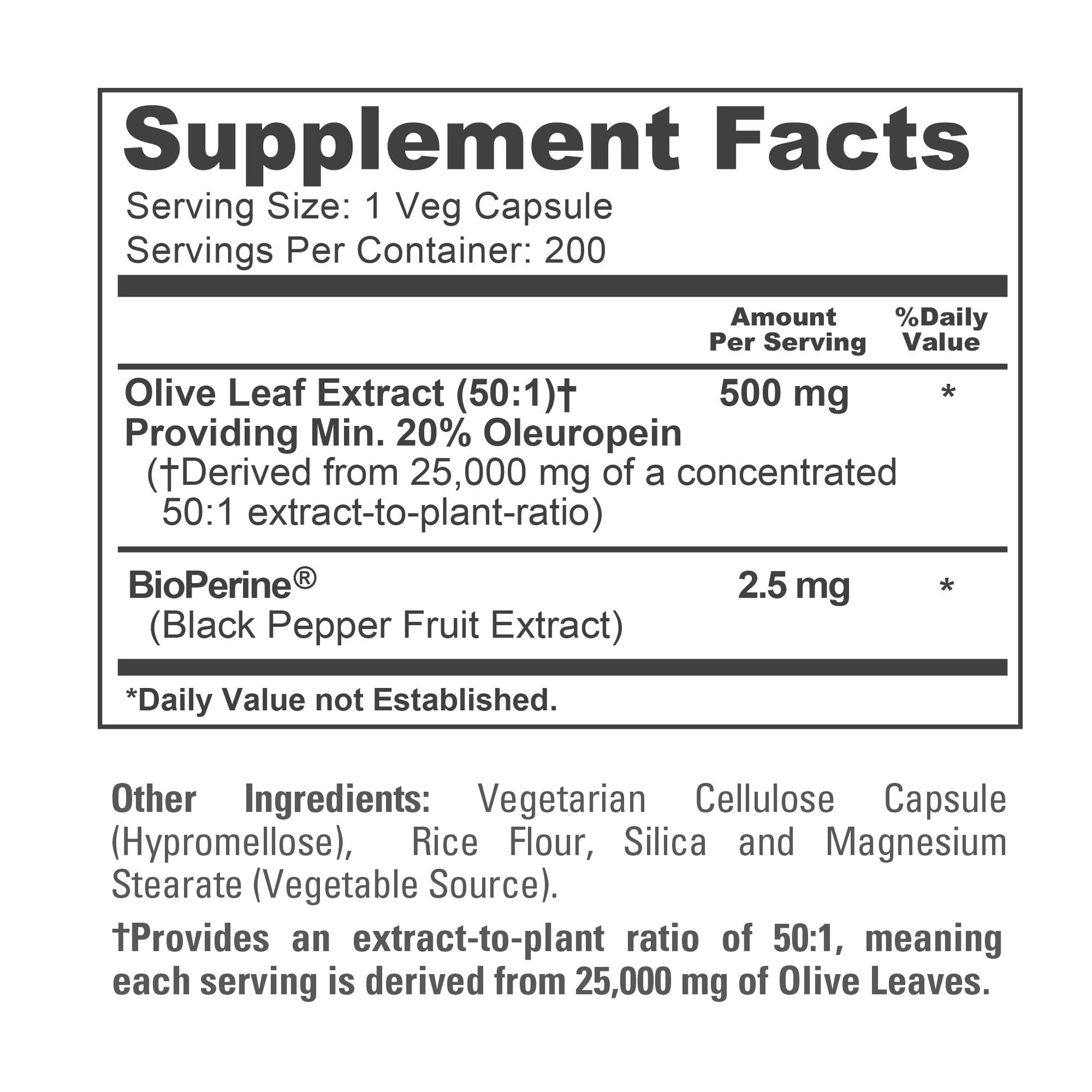 NusaPure Olive Leaf 20% Oleuropein 50:1 Extract, 500 mg Equivalent to 25,000 mg 200 Veg Caps Suitable for Vegetarians and Vegans, Non-GMO NusaPure uk supplements