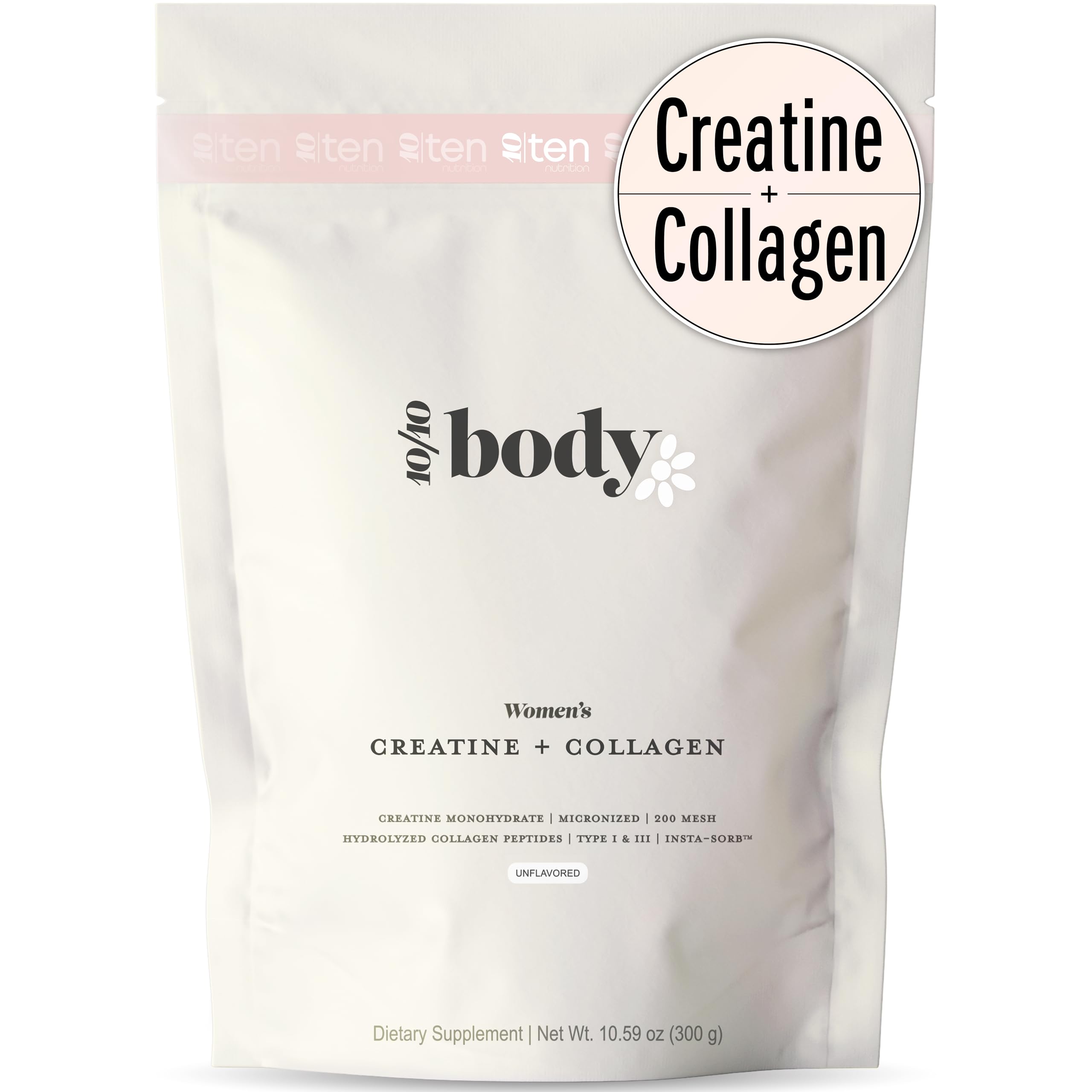 New - Creatine + Collagen for Women – Supports Lean Muscle Growth & Development, Booty Gain, Energy & Recovery – 5g Creatine Monohydrate Plus 5000mg Collagen Peptides Combo – Unflavored, 30 Servings 10Ten Nutrition uk supplements