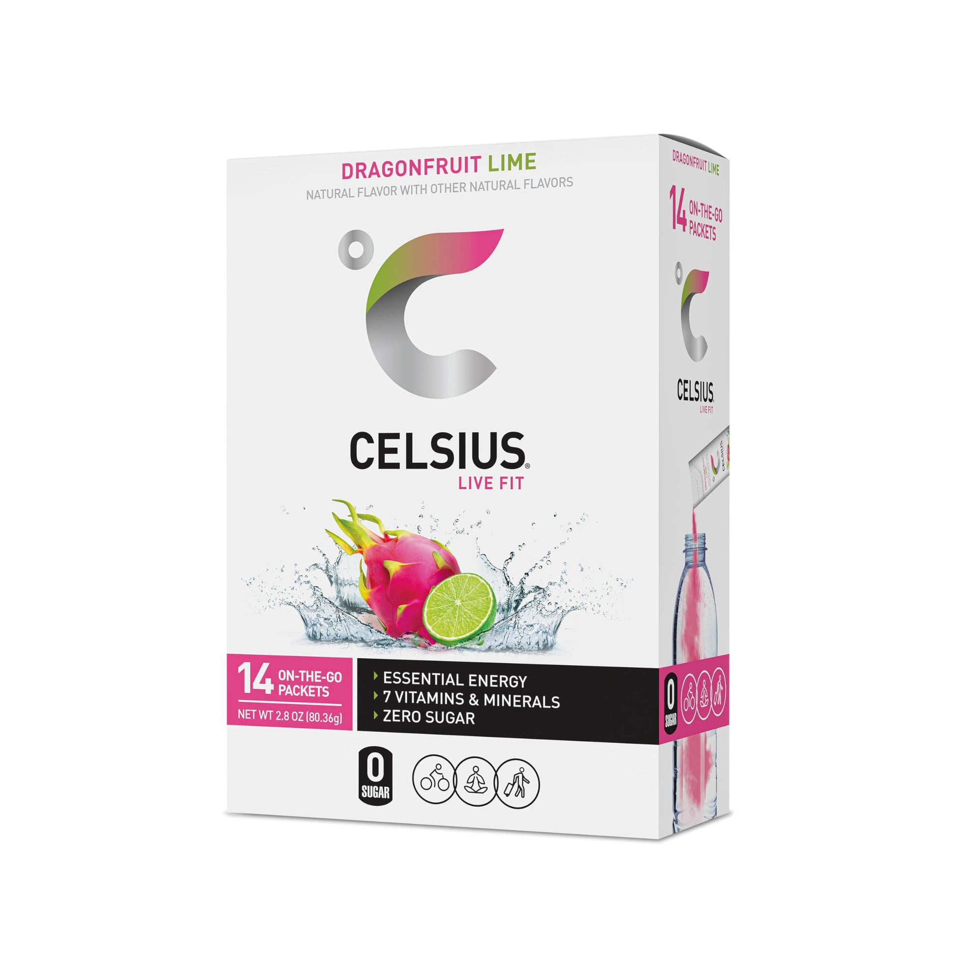CELSIUS Dragonfruit Lime On-the-Go Powder Stick Packs, Zero Sugar 14 Count(Pack of 1) CELSIUS uk supplements