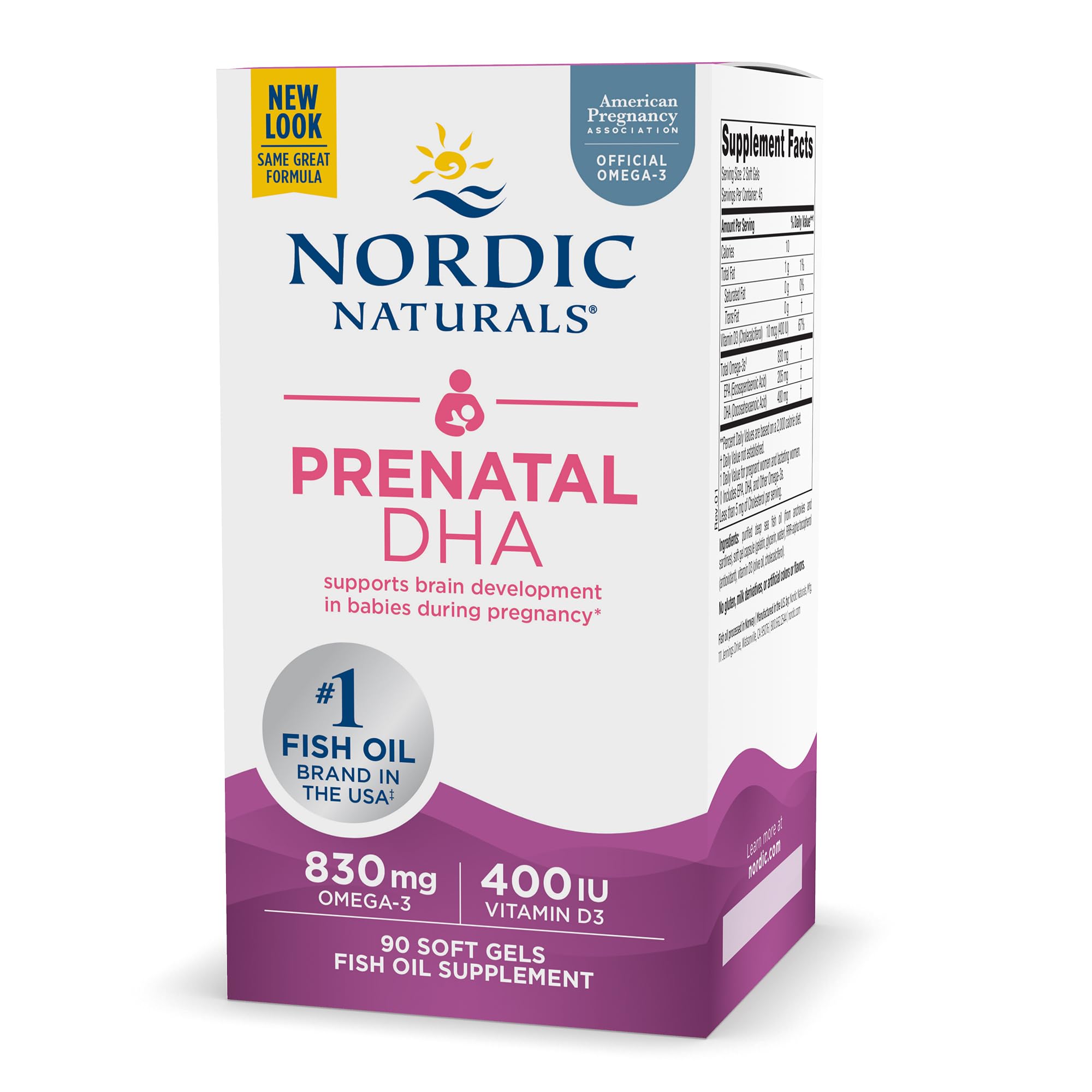 Nordic Naturals Prenatal DHA, Unflavored - 830 mg Omega-3 + 400 IU Vitamin D3 - 90 Soft Gels - Supports Brain Development in Babies During Pregnancy & Lactation - Non-GMO - 45 Servings Nordic Naturals uk supplements