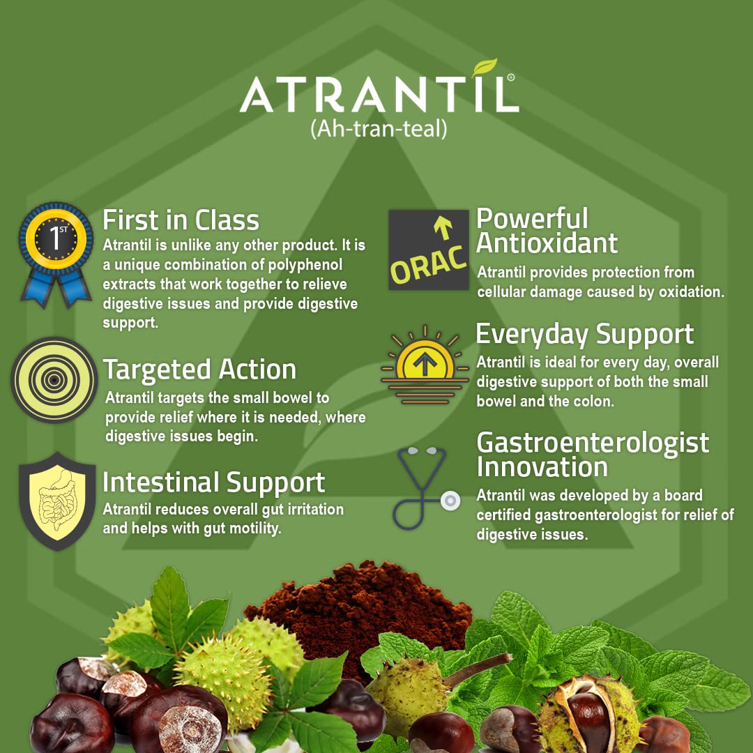 Atrantil 90 Capsules-Antioxidant Packed Polyphenol for Bloating and Gas Relief, Abdominal Discomfort, Constipation, Diarrhea, Postbiotic, Change in Bowel Habits and Everyday Digestive Health. Atrantil uk supplements