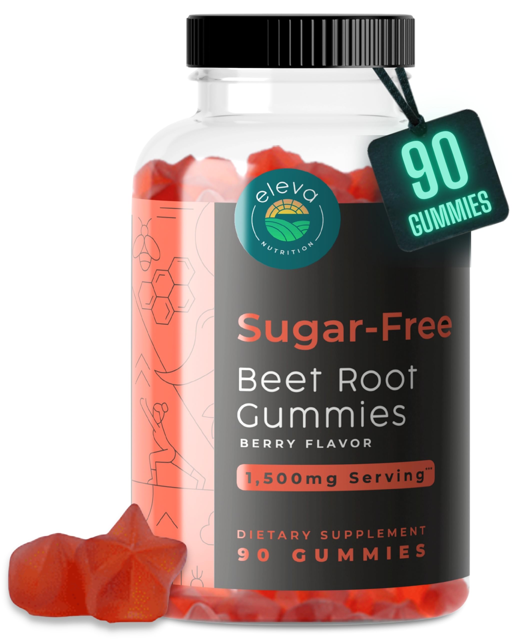 Eleva Nutrition Sugar-Free Beet Root Gummies- Vitamin C & B9- Memory & Focus Chews- Nitric Oxide -Energy Beet Supplement- 90 Organic Beetroot Chews for Men & Women Eleva Nutrition uk supplements