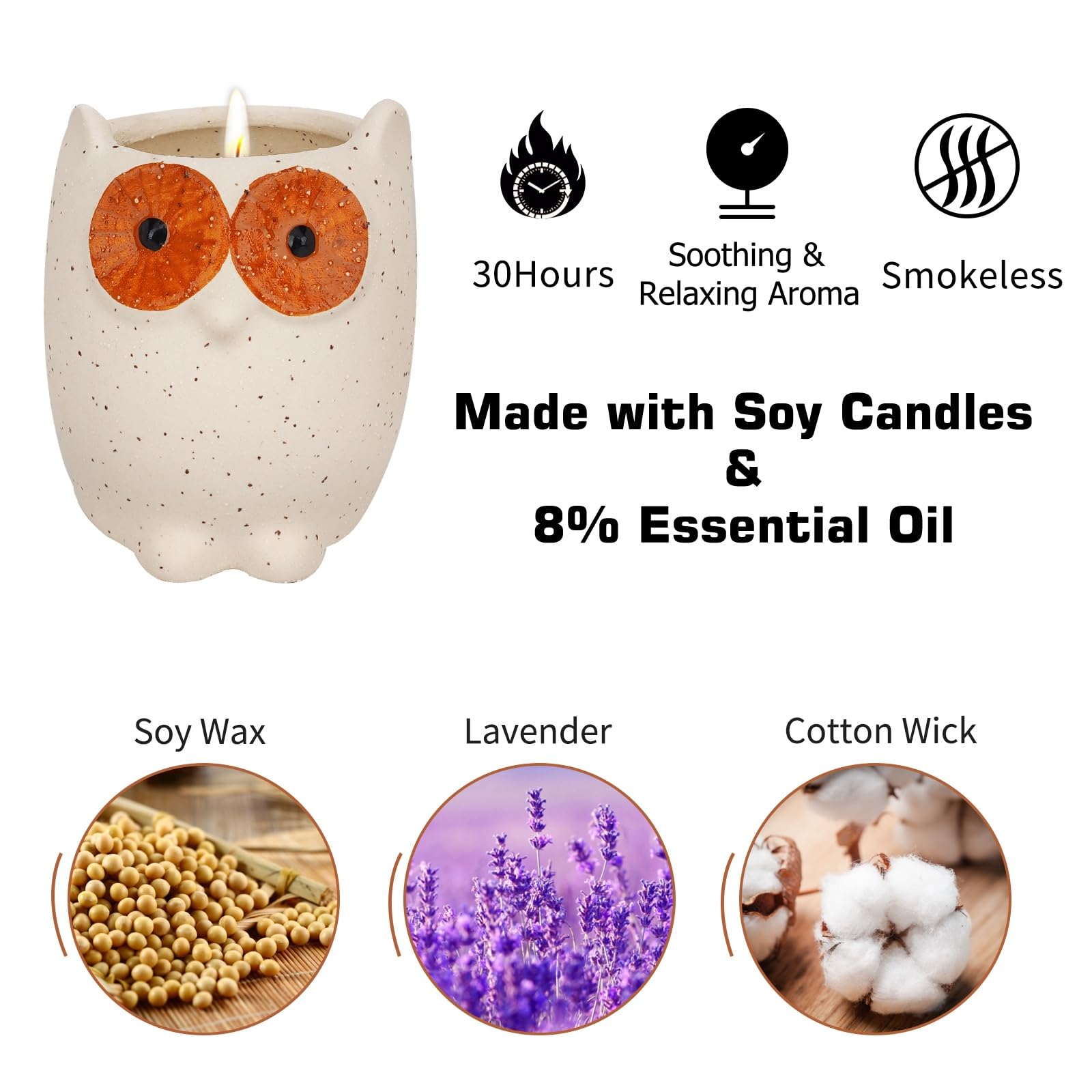 ETAKISH Lavender Scented Candle Gifts for Women, Cute Owl Highly Scented Aromatherapy Candle ETAKISH uk supplements