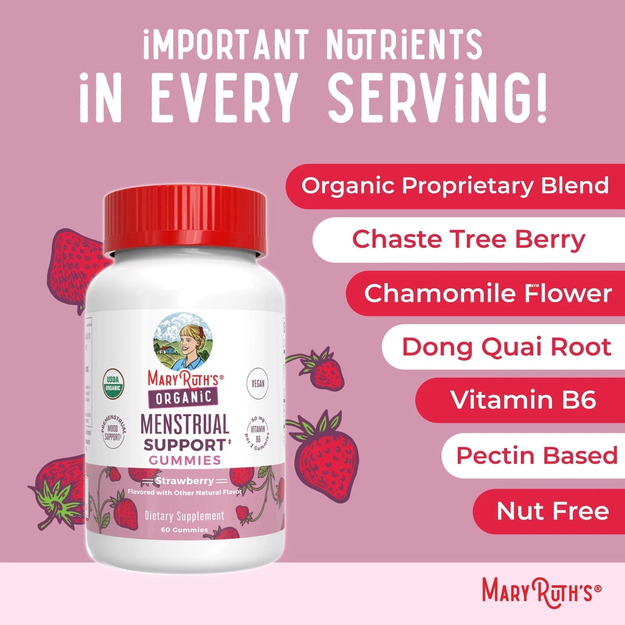 Organic Menstrual Support Gummies by MaryRuth's | for The Relief of Common Symptoms of Premenstrual Syndrome | PMS Support | Premenstrual Mood Support | USDA Organic | Non-GMO | Vegan | 30 Servings MARYRUTH'S uk supplements