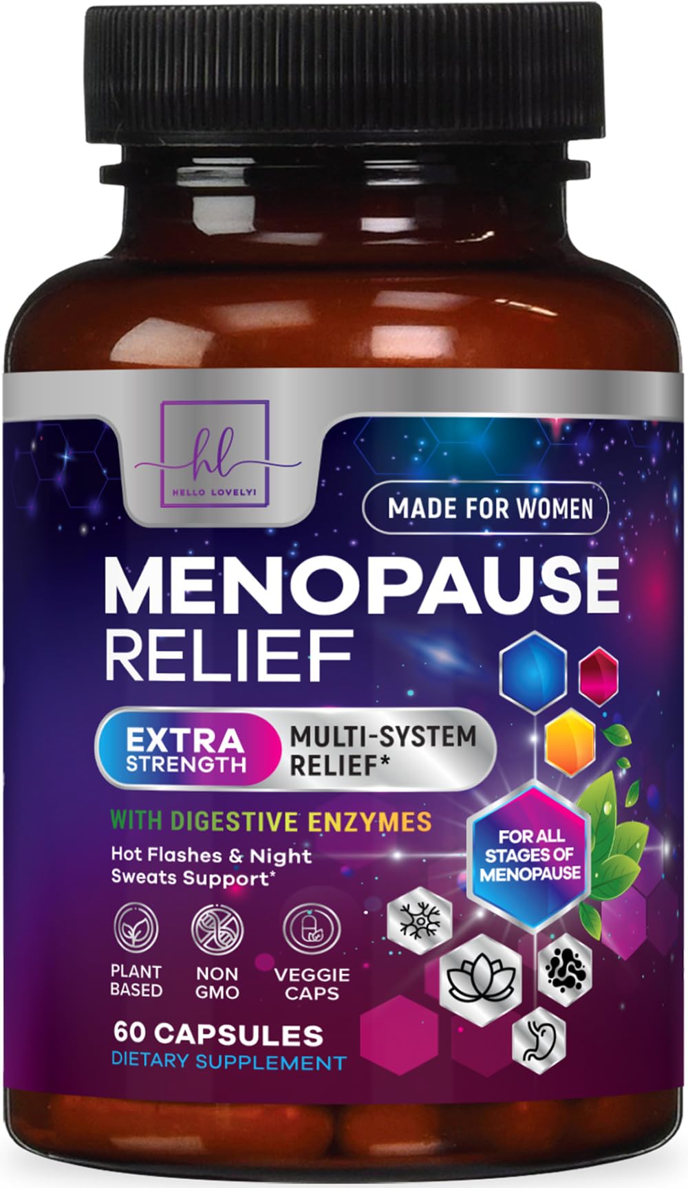 Menopause Supplements for Women - Complete Hot Flash Night Sweats & Menopause Relief Pills, 8 Billion CFU Probiotics with Dong Quai & Black Cohosh for Vaginal, Digestive Support - 60 Capsules Hello Lovely! uk supplements