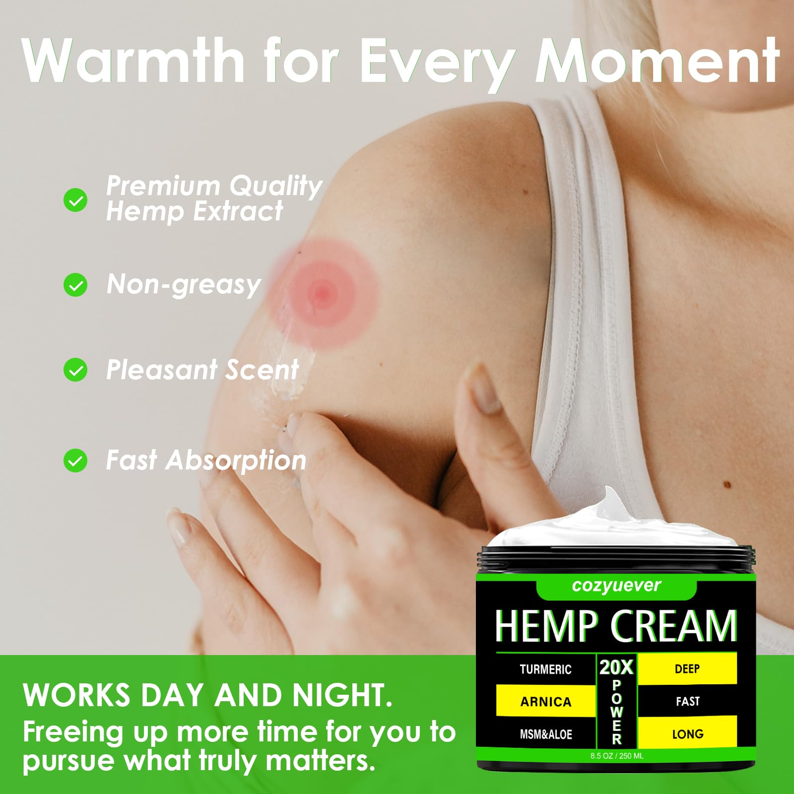 cozyuever 8.5 Oz Hemp Cream with Arnica, Menthol, Aloe, Emu Oil, Turmeric cozyuever uk supplements