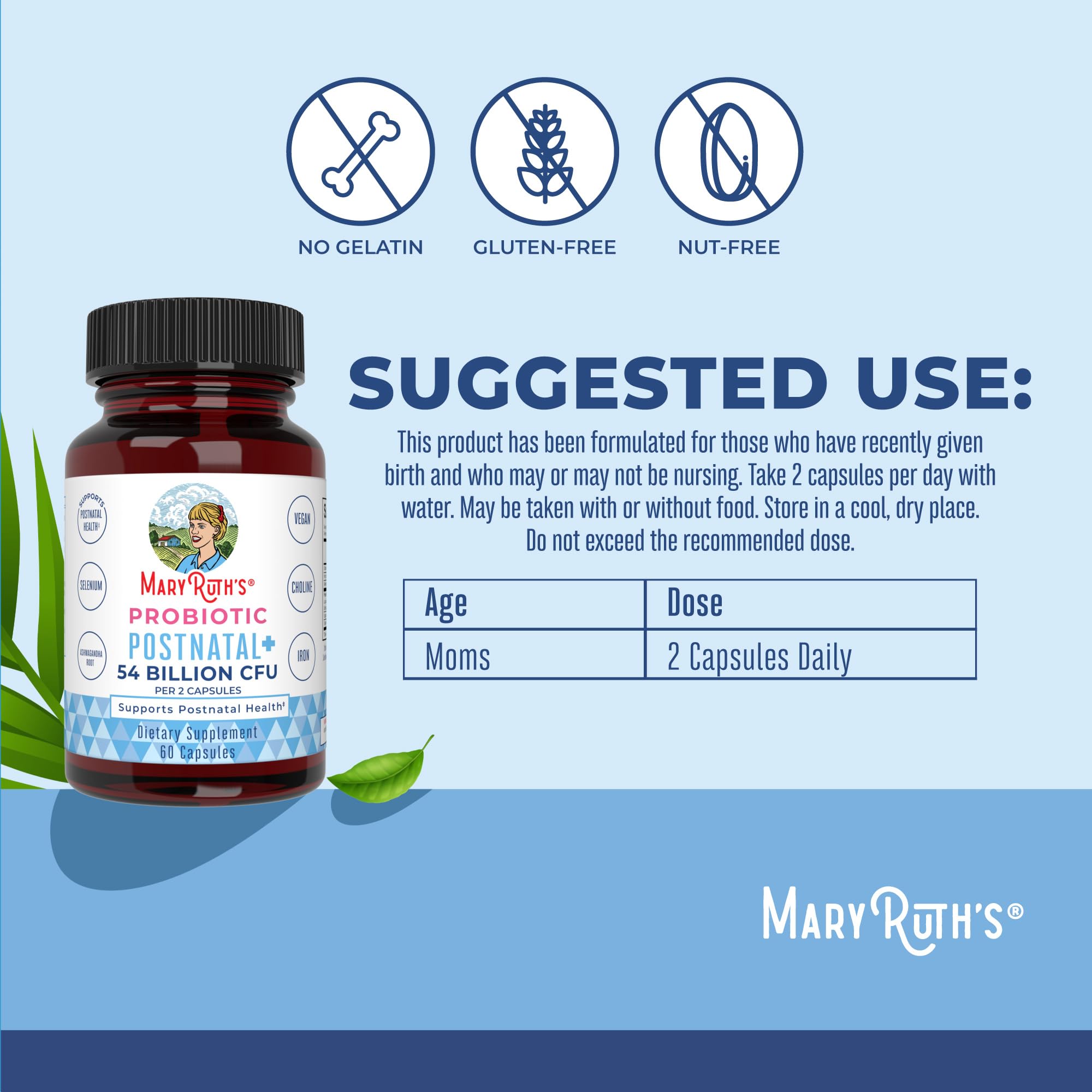 MaryRuth Organics Postnatal Probiotics for Breastfeeding Women | Nursing Probiotic Capsules with Vitamins | Minerals & Antioxidants | 54 Billion CFU | Non-GMO | Vegan | 30 Servings MARYRUTH'S uk supplements