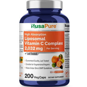 NusaPure Liposomal Vitamin C 2032mg - 200 Veggie Vegan Capsules, BioPerine - High Absorption Ascorbic Acid NusaPure uk supplements