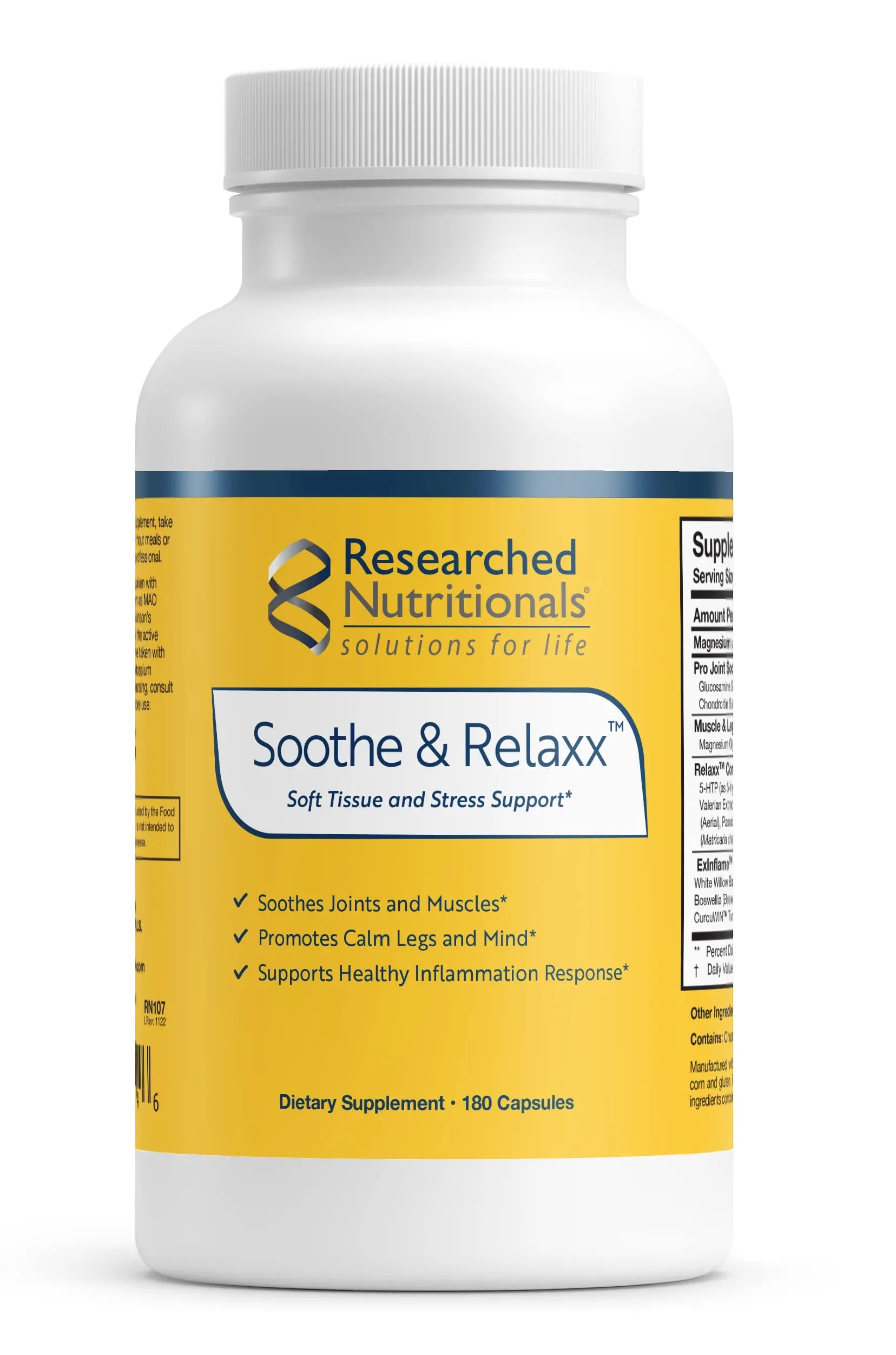 Researched Nutritionals Soothe & Relaxx - Soft Tissue, Muscle + Support Supplement - A Gentle Health Supplement for Calming Relief - Soothe Your Body + Mind (180 Capsules) Researched Nutritionals uk supplements