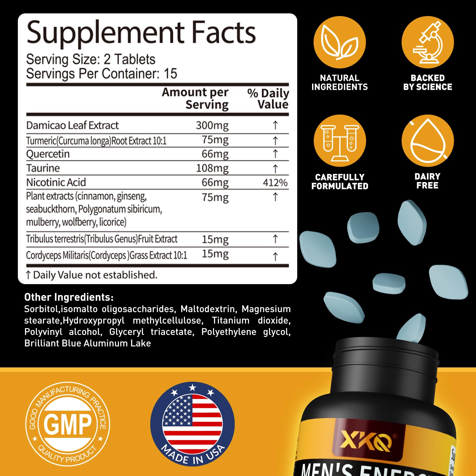 XKQ Men’s Vitality Support Supplement – Daily Energy & Performance Formula for Adult Men | Supports Circulation, Stamina & Confidence | Herbal & Amino Blend | 30 Tablets | 3rd Party Tested XKQ uk supplements