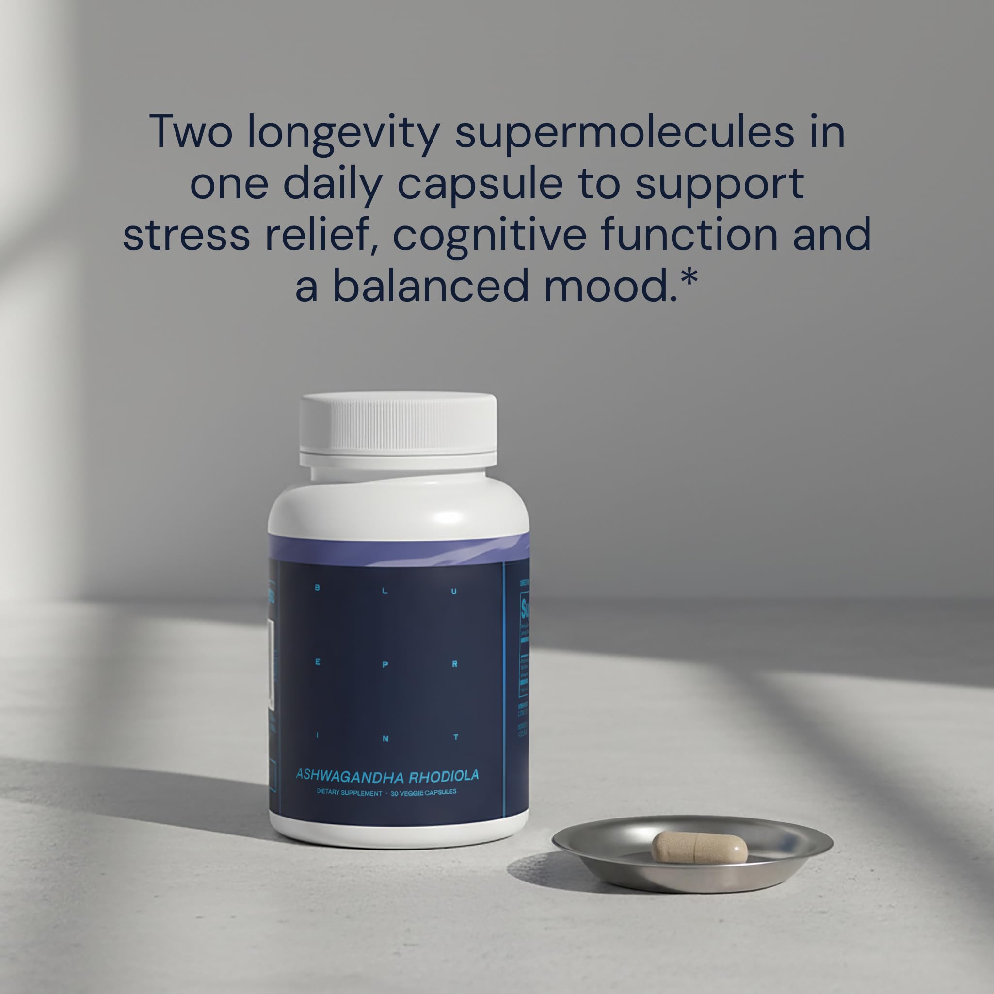 Blueprint Bryan Johnson Ashwagandha & Rhodiola Supplement – 120mg Ashwagandha + Rhodiola Root – Daily Adaptogen Capsules for Stress Support, Mood Balance, Energy & Focus – 30 Vegan Capsules Blueprint Bryan Johnson uk supplements