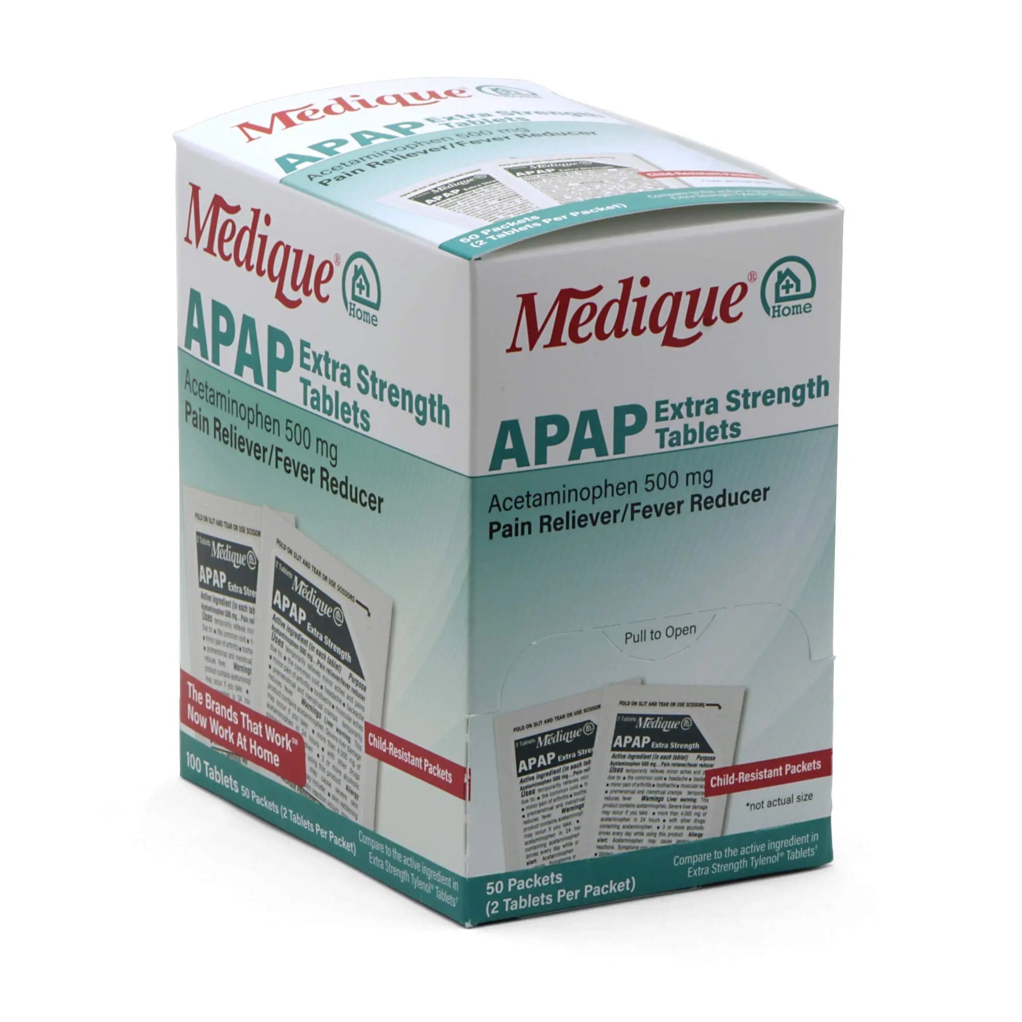 Medique @ Home 70433 Extra Strength APAP Tablets, Non-Aspirin, 50 Packets (2 Tablets per Packet) Total-100 Count Medique uk supplements