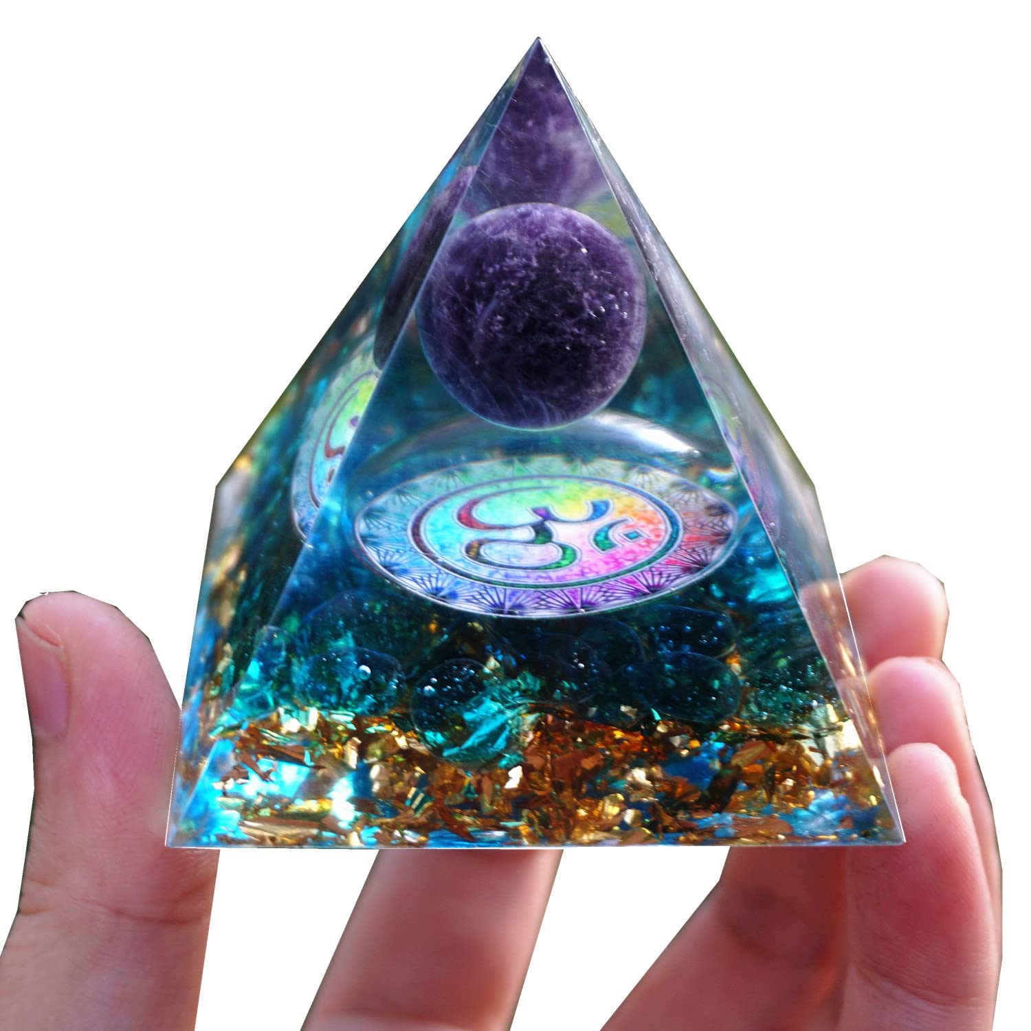 Besorgone Orgonite Pyramid for Positive Energy Amethyst Sphere Chakra Orgone with Blue Quartz Besorgone uk supplements