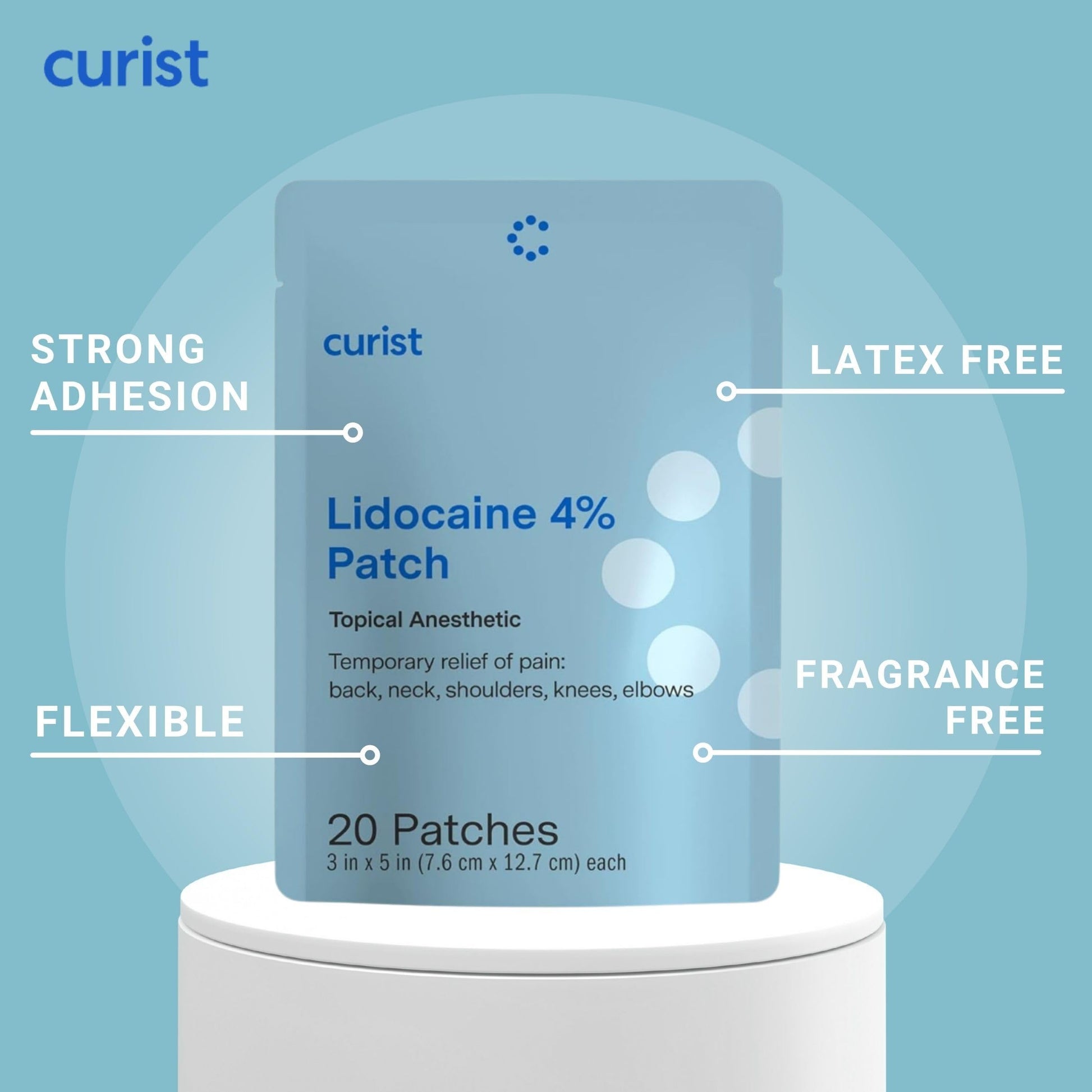 Curist Super Stick Lidocaine Patches Topical Pain Relief - Long Lasting Adhesive for Back Relief, Neck Relief, Sore Muscle Relief (20 Patches -1 Pack - 3x5 Lidocaine 4% Patches) Curist uk supplements