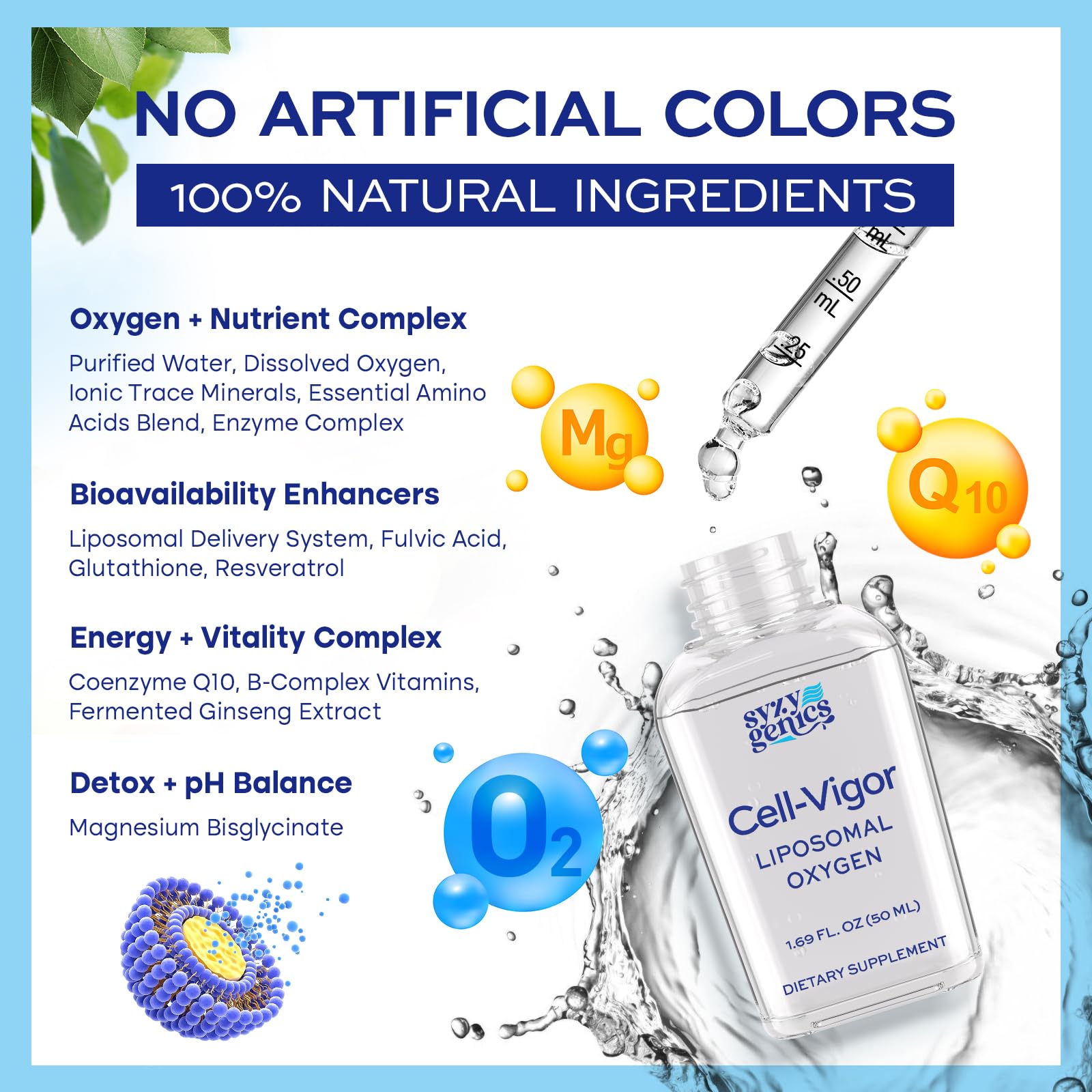 SYZY GENICS Liquid Oxygen Drops – 13-in-1 Oxygen Boost Liposomal Formula with CoQ10, B Vitamins, Ginseng, Glutathione & Resveratrol – High Absorption Energy & Immune Support – 1.69 fl oz SYZY GENICS uk supplements