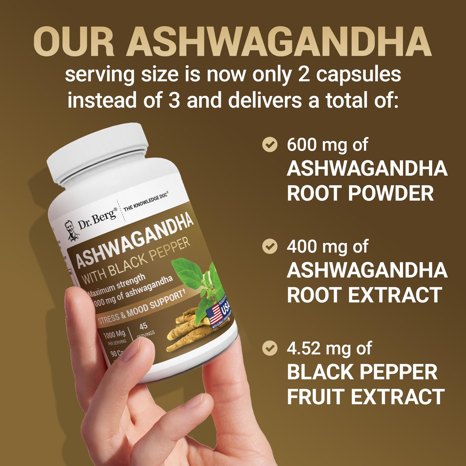 Dr. Berg Ashwagandha Capsules 1000mg - Includes Ashwagandha Root with Black Pepper from Bioperine - Ashwagandha Supplements 90 Capsules Dr. Berg Nutritionals uk supplements