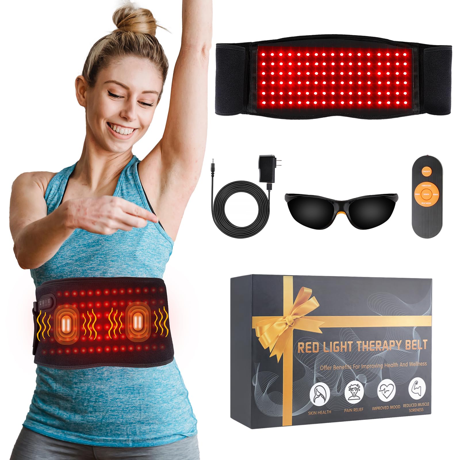Infrared Red Light Therapy Belt:LED Lamp Vibration Near Body Pain Relief Device Wrap Red Fellibay uk supplements