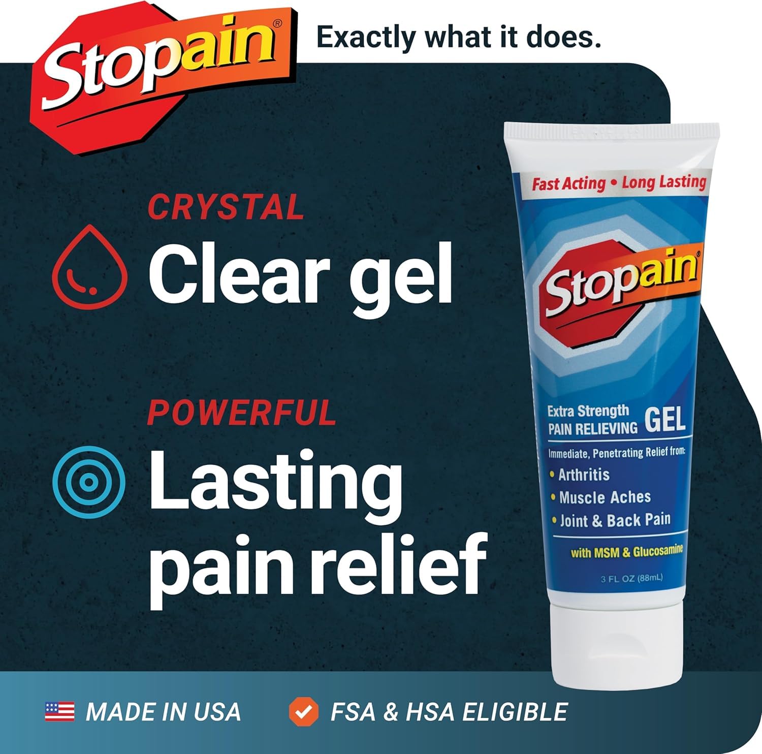 Stopain Pain Relief Gel 3oz USA Made, Max Strength Fast Acting with MSM, Glucosamine, Menthol for Arthritis, Lower Back Sciatica, Knee, Neck, HSA FSA Approved Topical Analgesic Products Stopain uk supplements