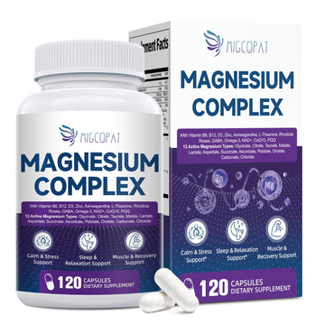 Migcopat Magnesium Complex w/Magnesium Glycinate, Malate, Citrate | 24-in-1 Magnesium Supplement w/Ashwagandha, L-Theanine & NAD+ | Supports Calm, Energy, Muscle & Sleep | Non-GMO, 120 Vegan Caps Migcopat uk supplements