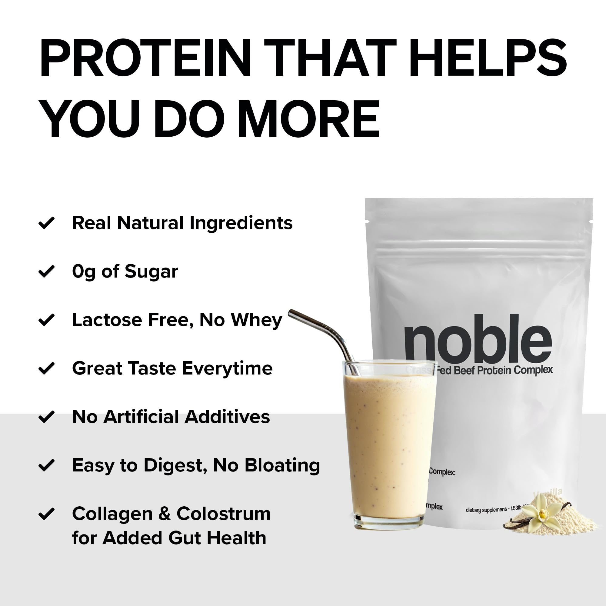 Noble Grass Fed Beef Protein Powder | Beef Protein w/Collagen, Colostrum, Organ Blend | Carnivore, Keto Friendly | Whey, Gluten Free | Muscle, Gut Health, Skin, Joint Support | 30 Servings, Vanilla Noble Origins uk supplements