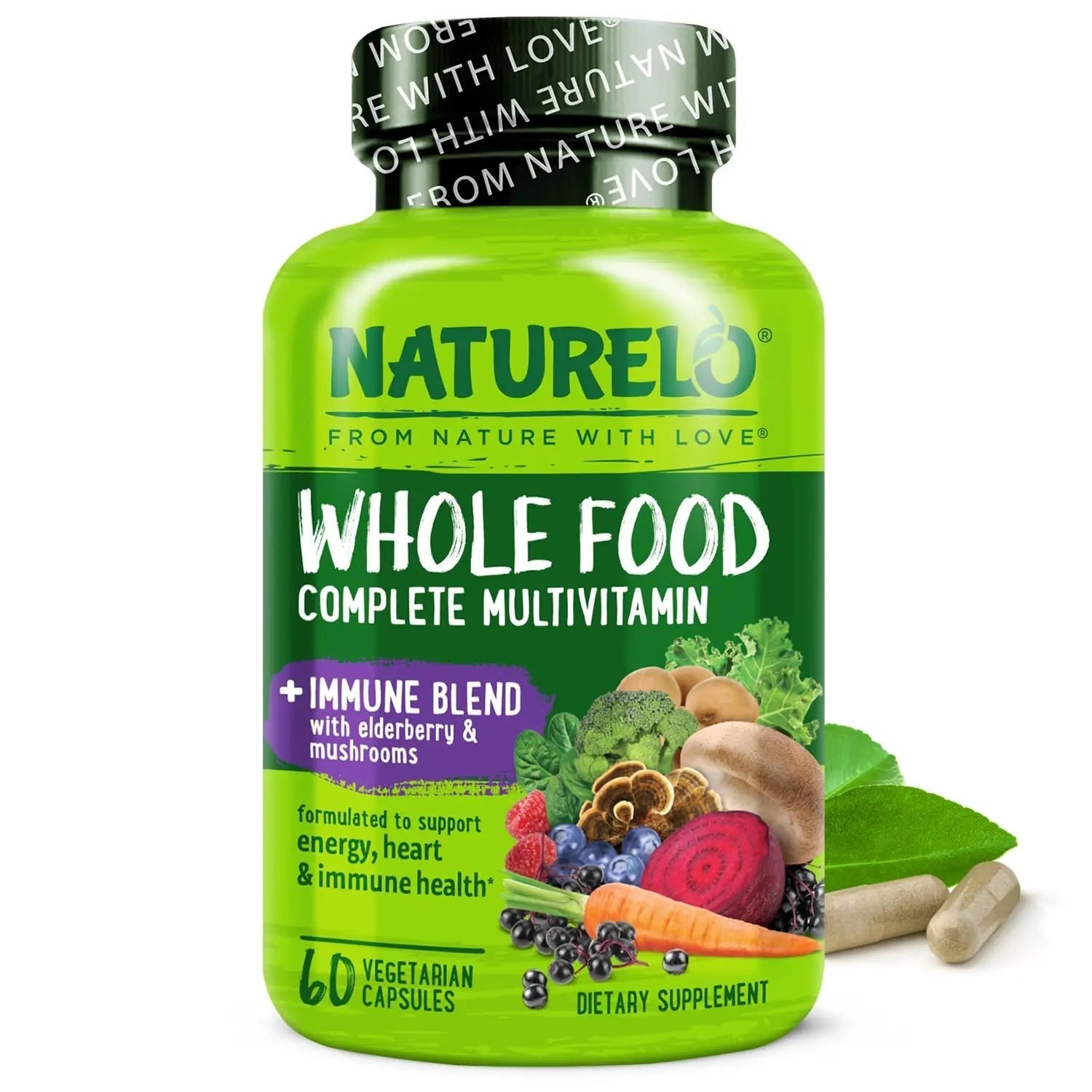 NATURELO Whole Food Multivitamin + Immune Blend with Elderberry & Mushrooms - Complete Multivitamin with Extra Immune Support NATURELO uk supplements