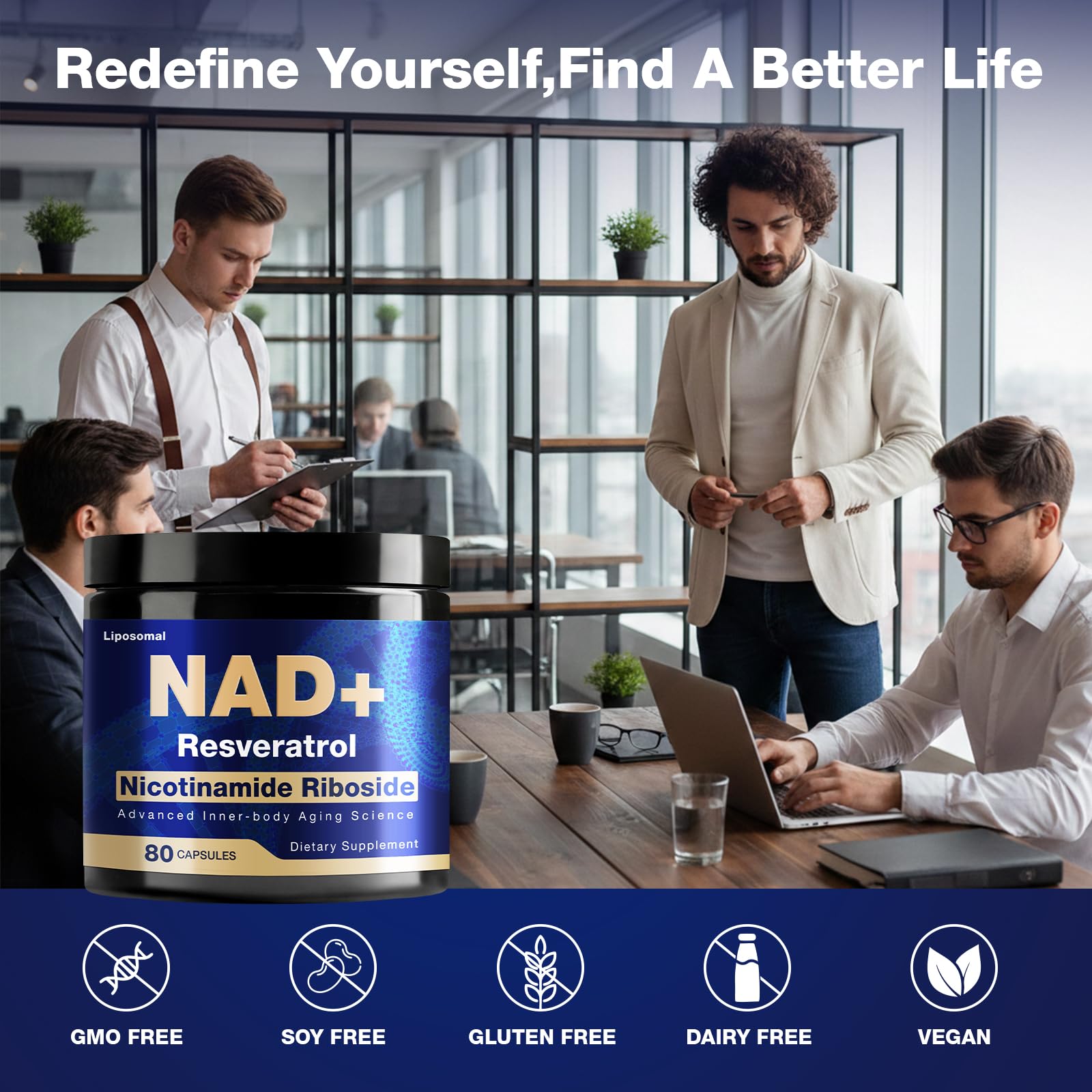 NLMUBR LUCKSIT NAD Supplement - NAD Nicotinamide Riboside Resveratrol 900mg, NAD Supplements for Women & Man, Liposomal NAD+ for Anti Aging & Cell Regenerator, 80 Capsules NLMUBR LUCKSIT uk supplements