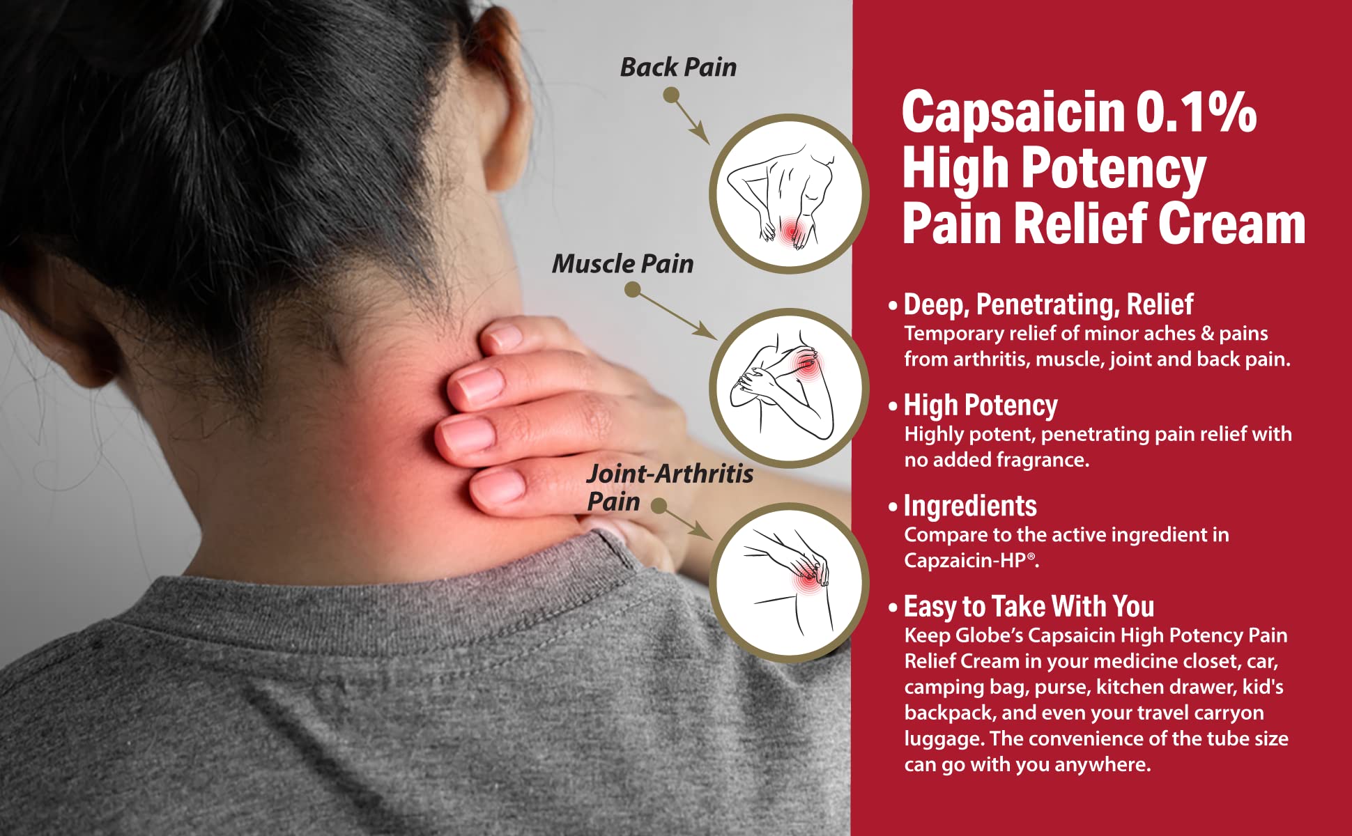 Globe (3 Pack) Capsaicin 0.1% High Potency Pain Relief Cream, Unscented (2 oz) Deep Penetrating Relief from: Arthritis, Muscle, Joint and Back Pain Globe uk supplements
