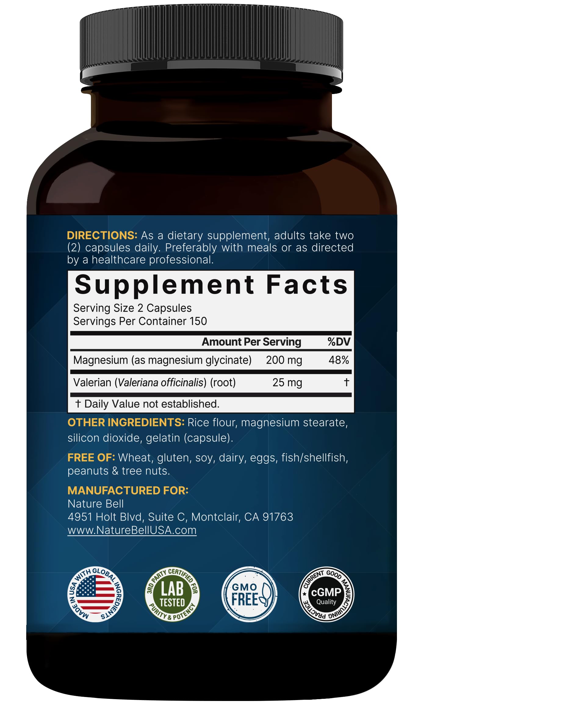 Pure Magnesium Glycinate for Sleep, 200mg with Valerian Root, 300 Capsules | 100% Chelated & Purified Mineral Supplement – Ultra High Absorption – Non-GMO, Gluten Free NatureBell uk supplements