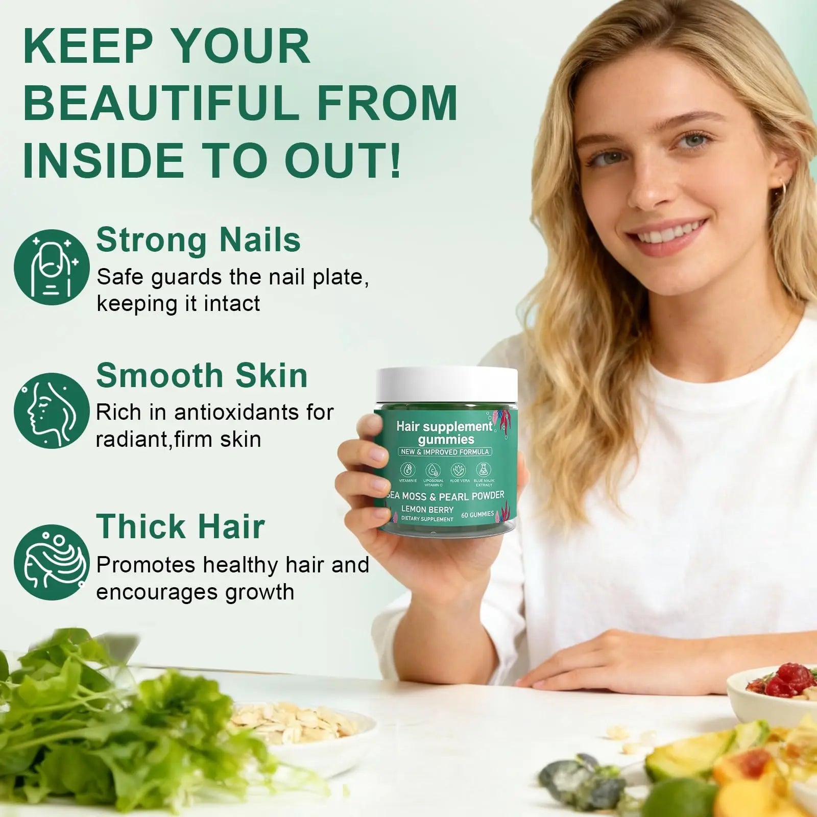 YATIME Hair Loss Gummies,Sea Moss Gummies with Vitamin C, Vitamin E, Aloe Vera, Pearl Powder Support Faster Hair Growth YATIME uk supplements
