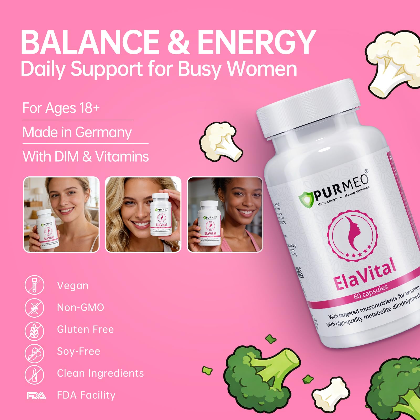 purmeo DIM Supplement for Women, Patented Formula Diindolylmethane Support Estrogen Hormone Balance & Breast Health, Non-GMO, 60ct Vegan Capsules purmeo uk supplements