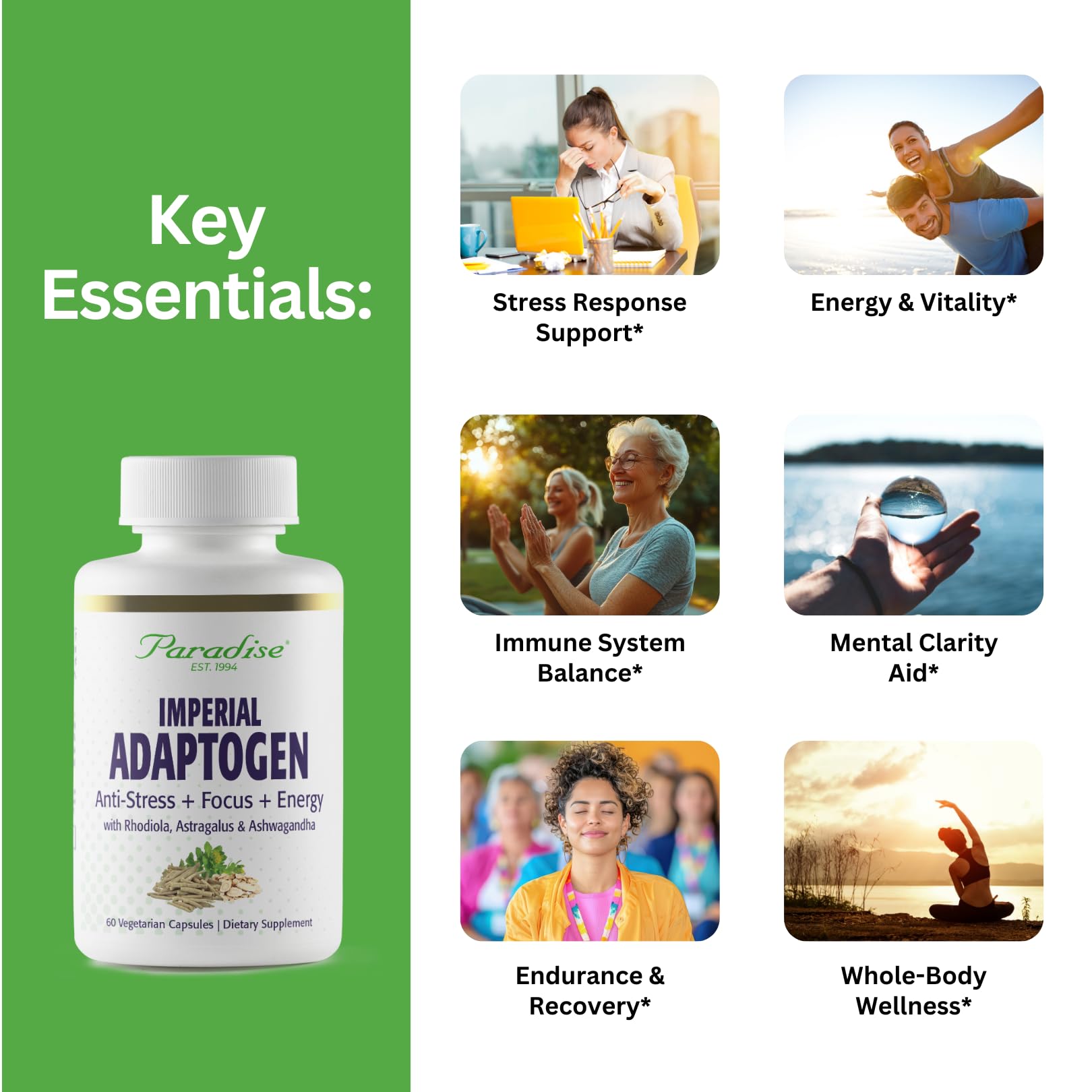 Paradise Herbs, Imperial Adaptogens, with Ashwagandha, Astragalus, Rhodiola, Proprietary Adaptogen Blend for Stress Support, Focus & Energy, 60 Vegetarian Capsules Paradise Herbs uk supplements