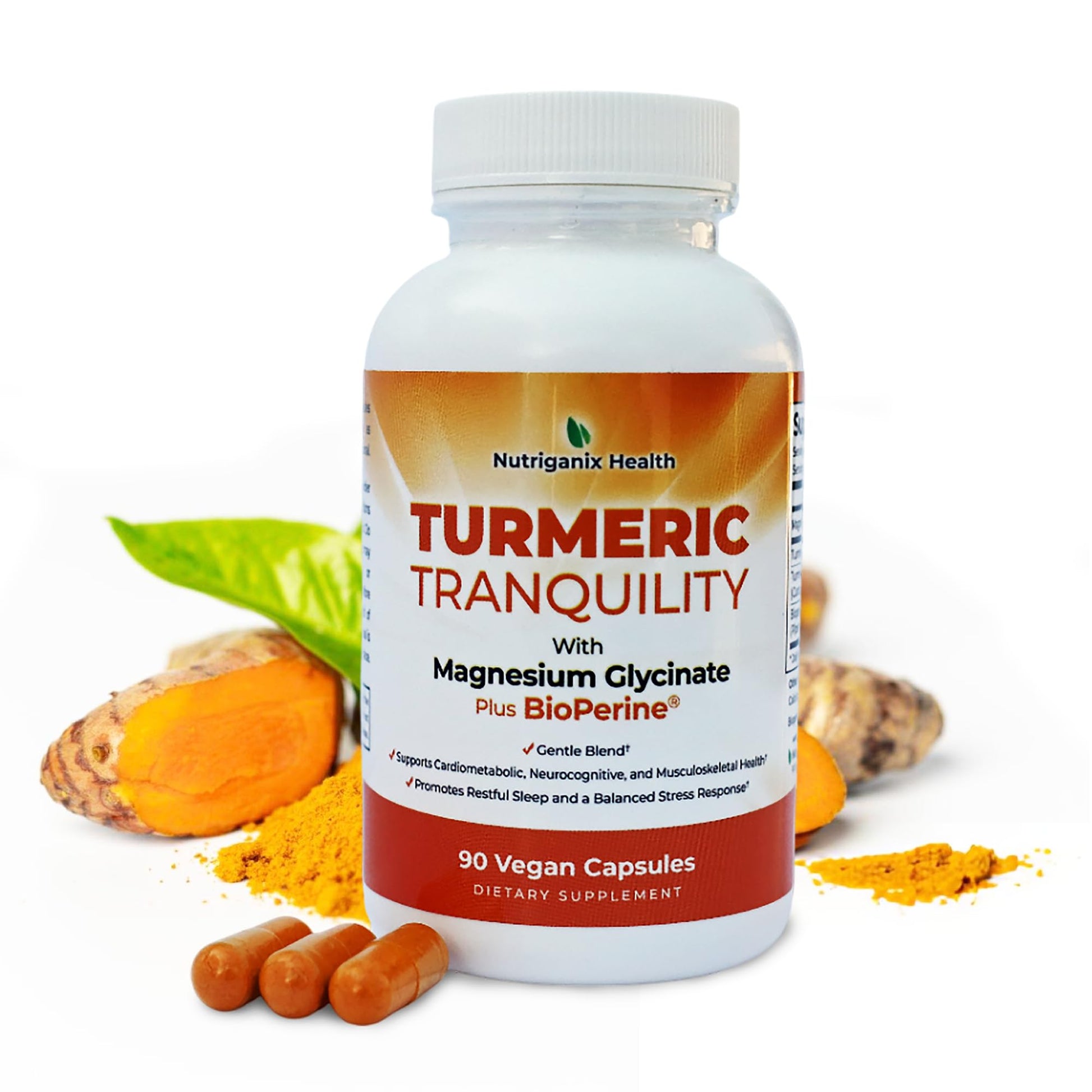 Turmeric Tranquility Turmeric Curcumin & Magnesium Glycinate with BioPerine – Support for Stress Relief, Sleep, Heart Health, Muscles, Metabolism, and Joint Health* - High Absorption - 90 Capsules (1) Nutriganix uk supplements