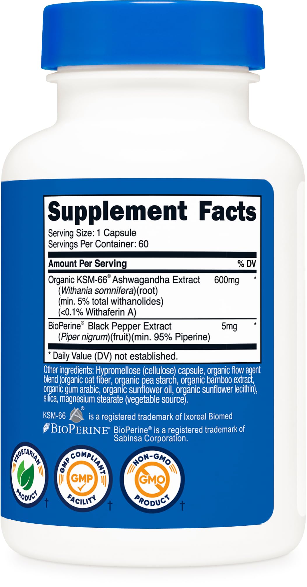 Nutricost KSM-66 Ashwagandha Root Extract 600mg, 60 Veggie Caps - 5% Withanolides - with BioPerine - Full-Spectrum Root Extract Nutricost uk supplements