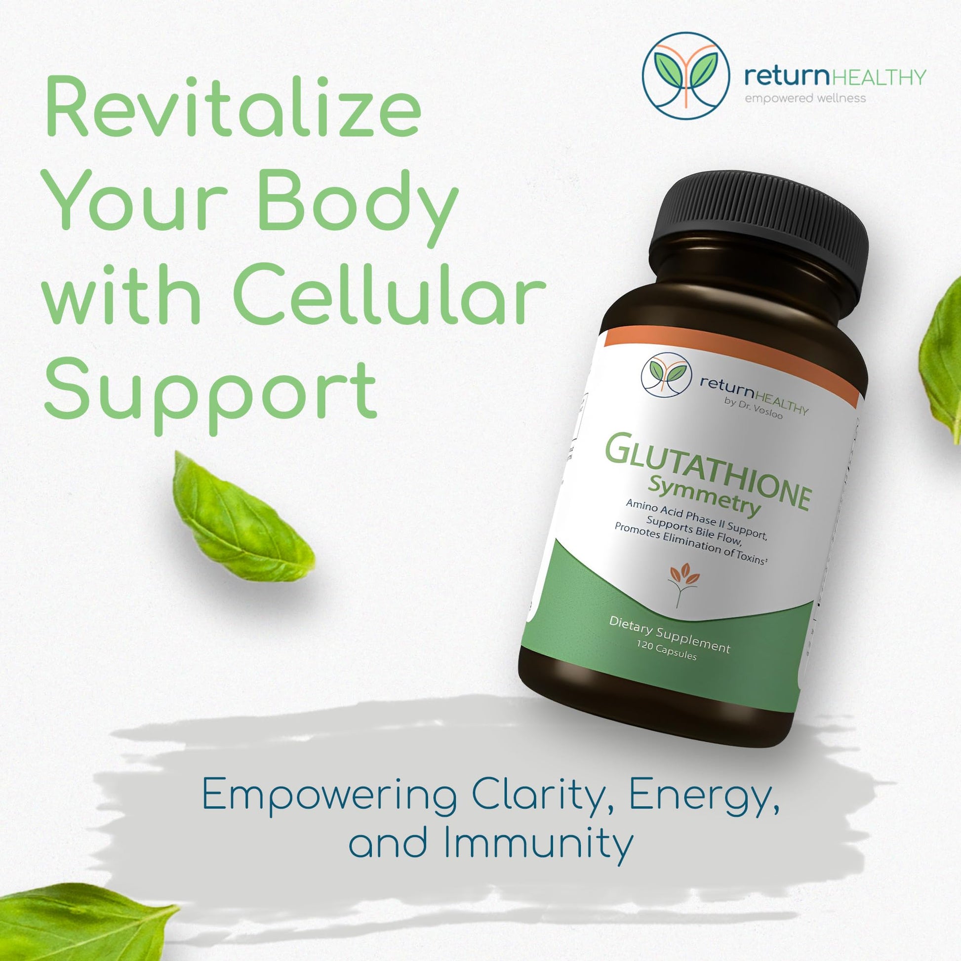 Return Healthy Glutathione Symmetry | S-Acetyl Glutathione Supplement | Antioxidants & Detoxification Supplement | Natural Cellular Support | All-Natural, Vegan, Non-GMO, 120 caps Return Healthy uk supplements
