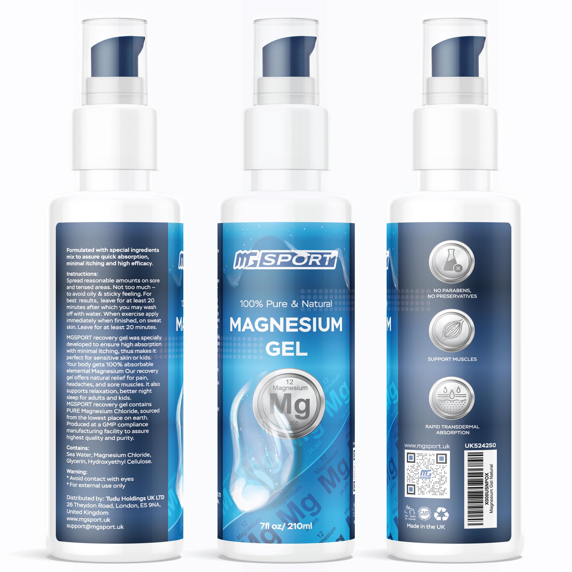MgSport Magnesium Gel Dead Sea Magnesium - Gentle Topical Gel for Leg Cramps and Muscle Recovery Without Stinging - 20% More Potency Than Magnesium Oil Sprays - 1,000 Pumps MgSport uk supplements