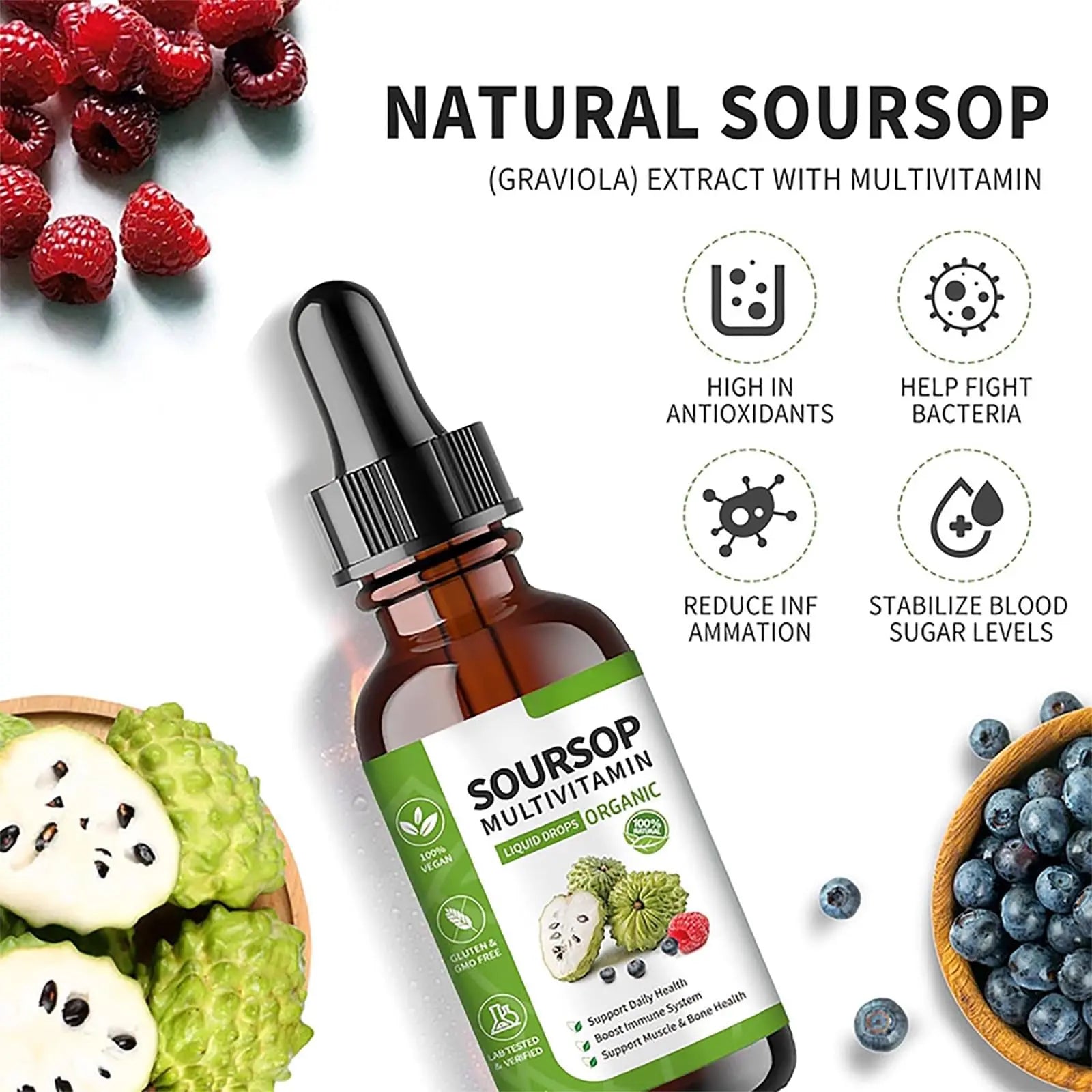 Soursop Bitters Liquid 2 Fl Oz, Soursop Graviola Leaf Extract Liquid Drop, Soursop Multivitamin Liquid Drops Organic for Cell Support, Immune System, Relax bogomo uk supplements