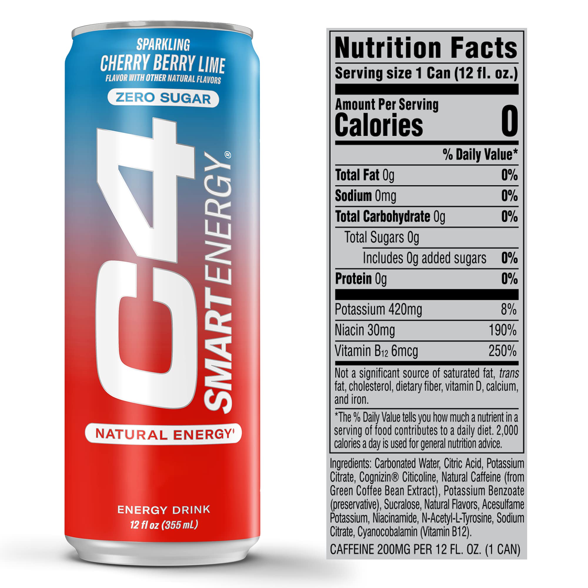 Cellucor C4 Smart Energy Drink - Sugar Free Performance Fuel & Nootropic Brain Booster, Coffee Substitute or Alternative | Cherry Berry Lime 12 Oz - 12 Pack C4 uk supplements