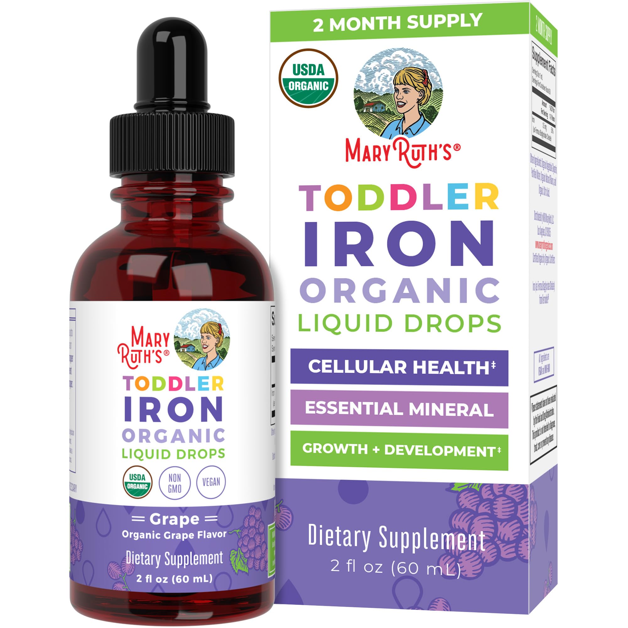 MaryRuth's Iron Supplement for Toddlers | Liquid Iron Supplement for Children Ages 1-3 | Iron Supplement for Iron Deficiency | Ferrochel | Sugar Free | Vegan | Non-GMO | Gluten Free | 2 Fl Oz MARYRUTH'S uk supplements