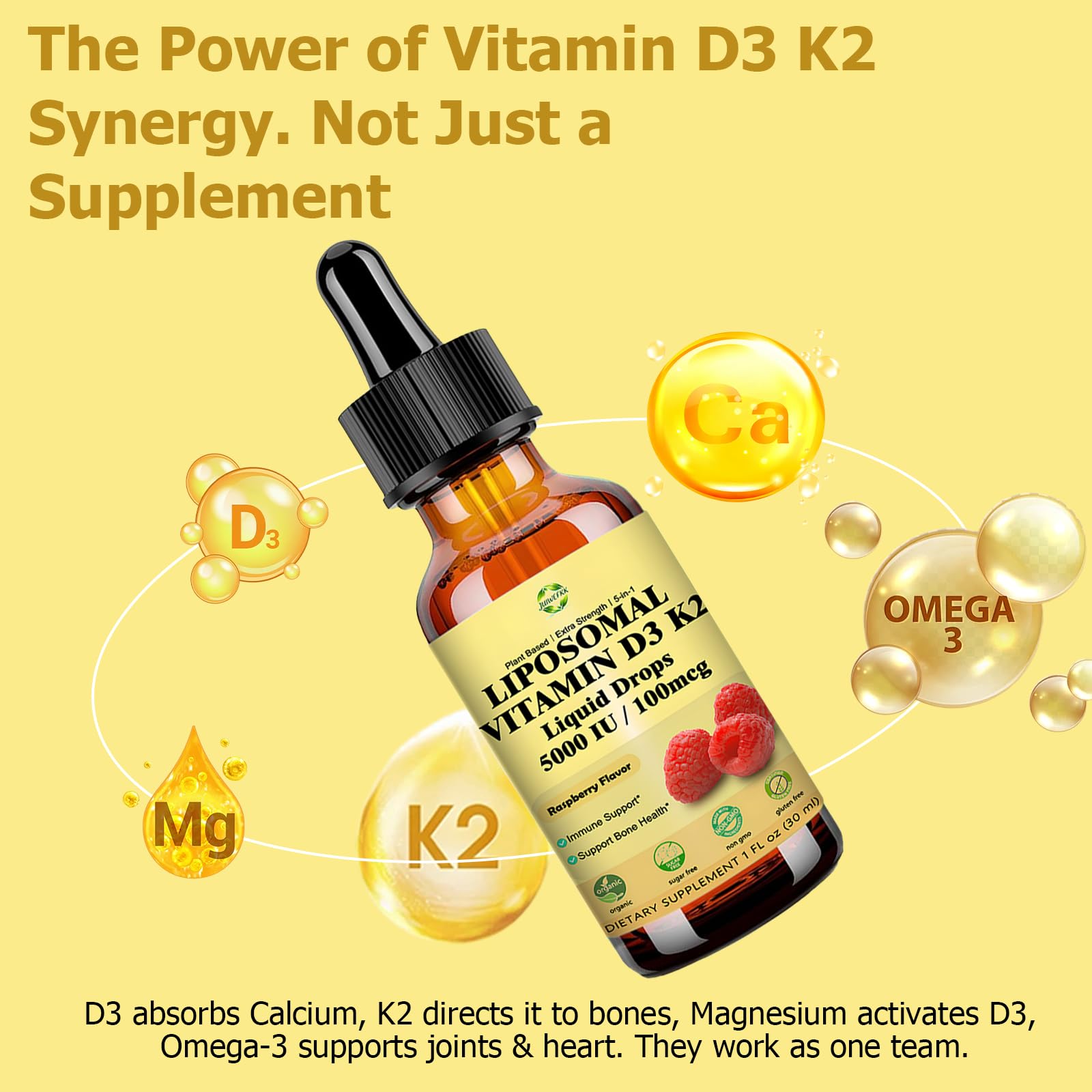 Liquid Vitamin D3 K2 Drops with Calcium Magnesium Omega3, High Potency 5-in-1 D3 K2 Vitamin 5000 IU Supplement for Bone Health, Heart Teeth & Immue, Ultra High Absorption Liposomal D3K2 Plant-Based JUIWEFKK uk supplements