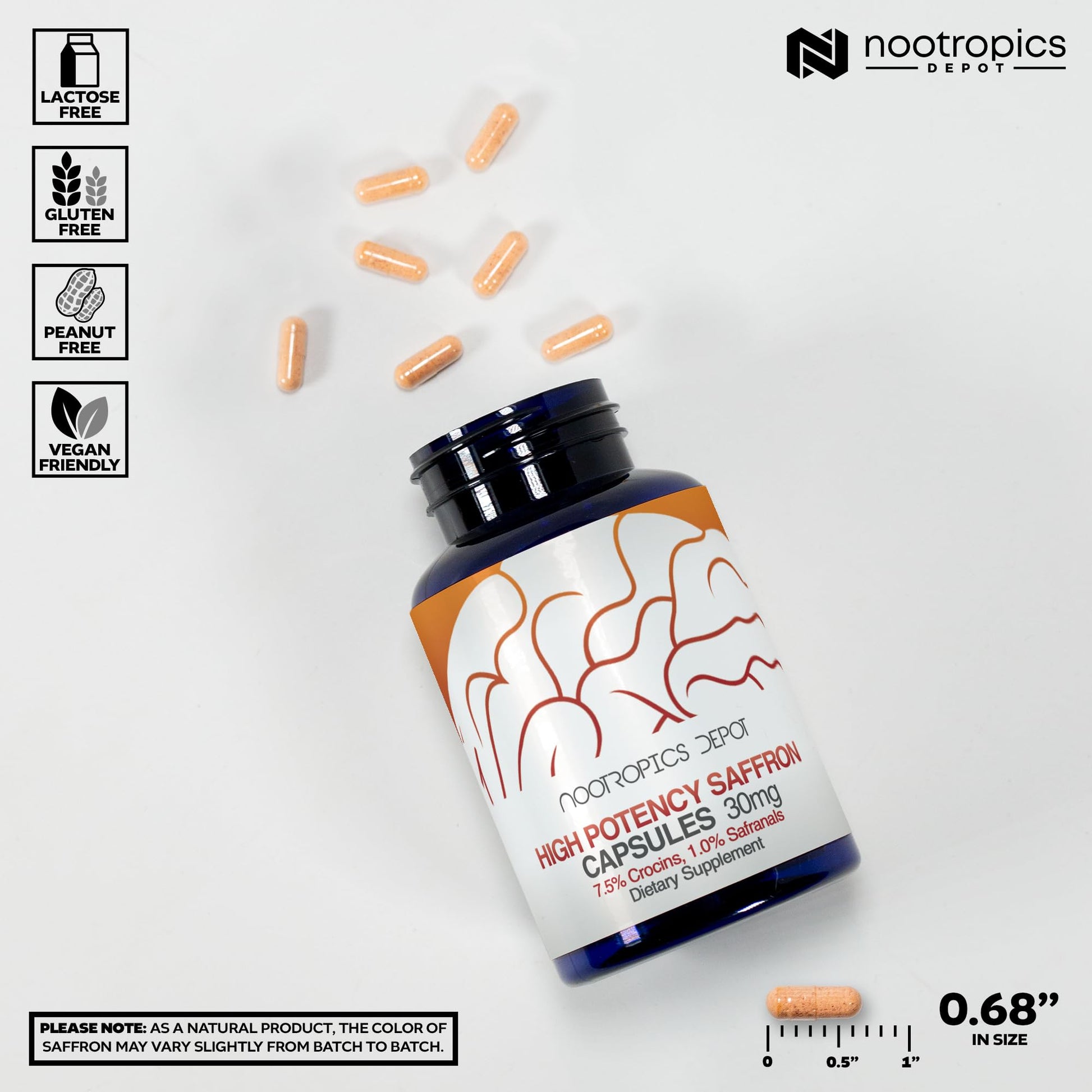 Nootropics Depot High Potency Saffron Extract Capsules | 30mg | Minimum 7.5% Crocins and 1% Safranals | Crocus sativus | 60 ct Nootropics Depot uk supplements